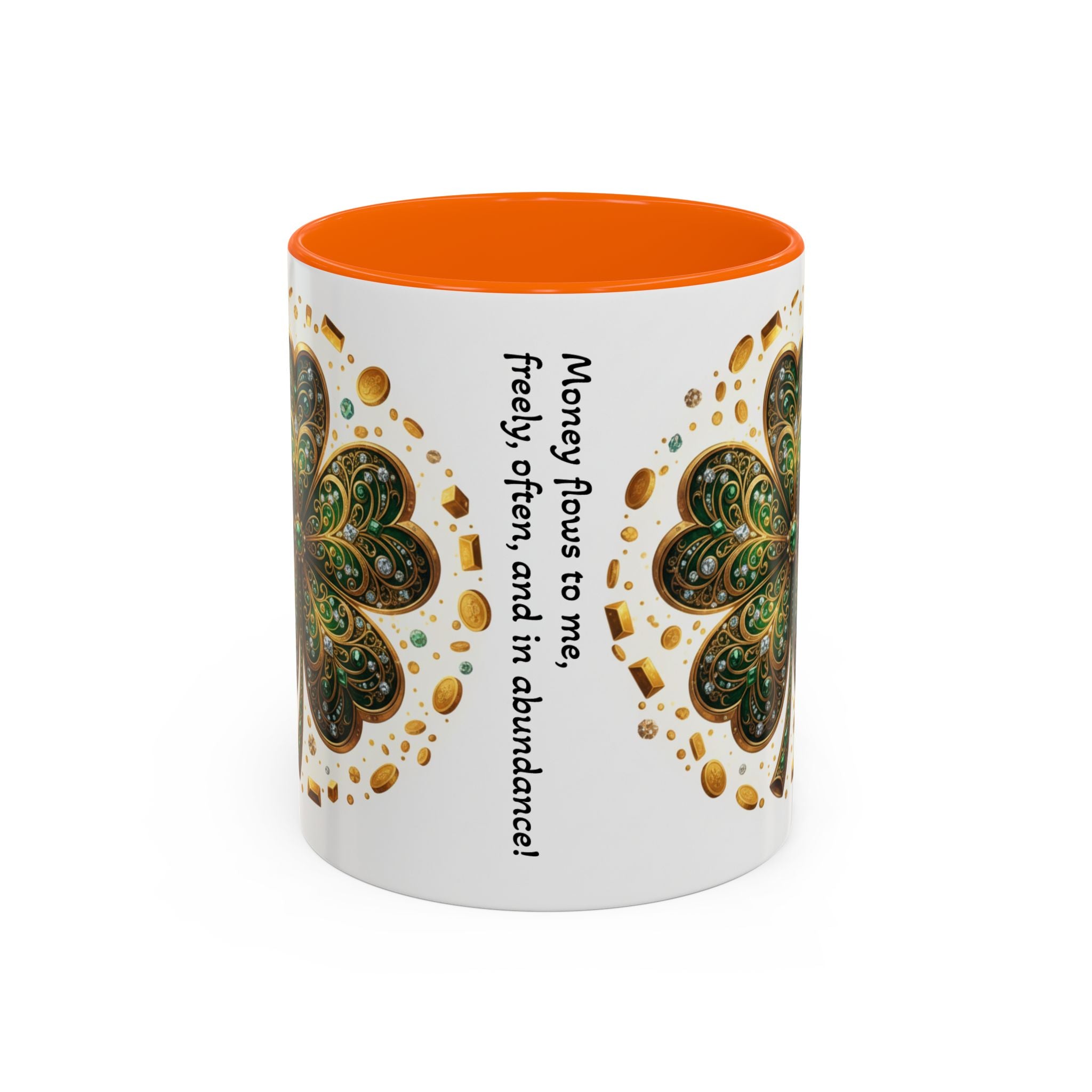 St. Patrick's Shamrock Coffee Mug — "Money Flows to Me" Lucky Charm Accent Mug