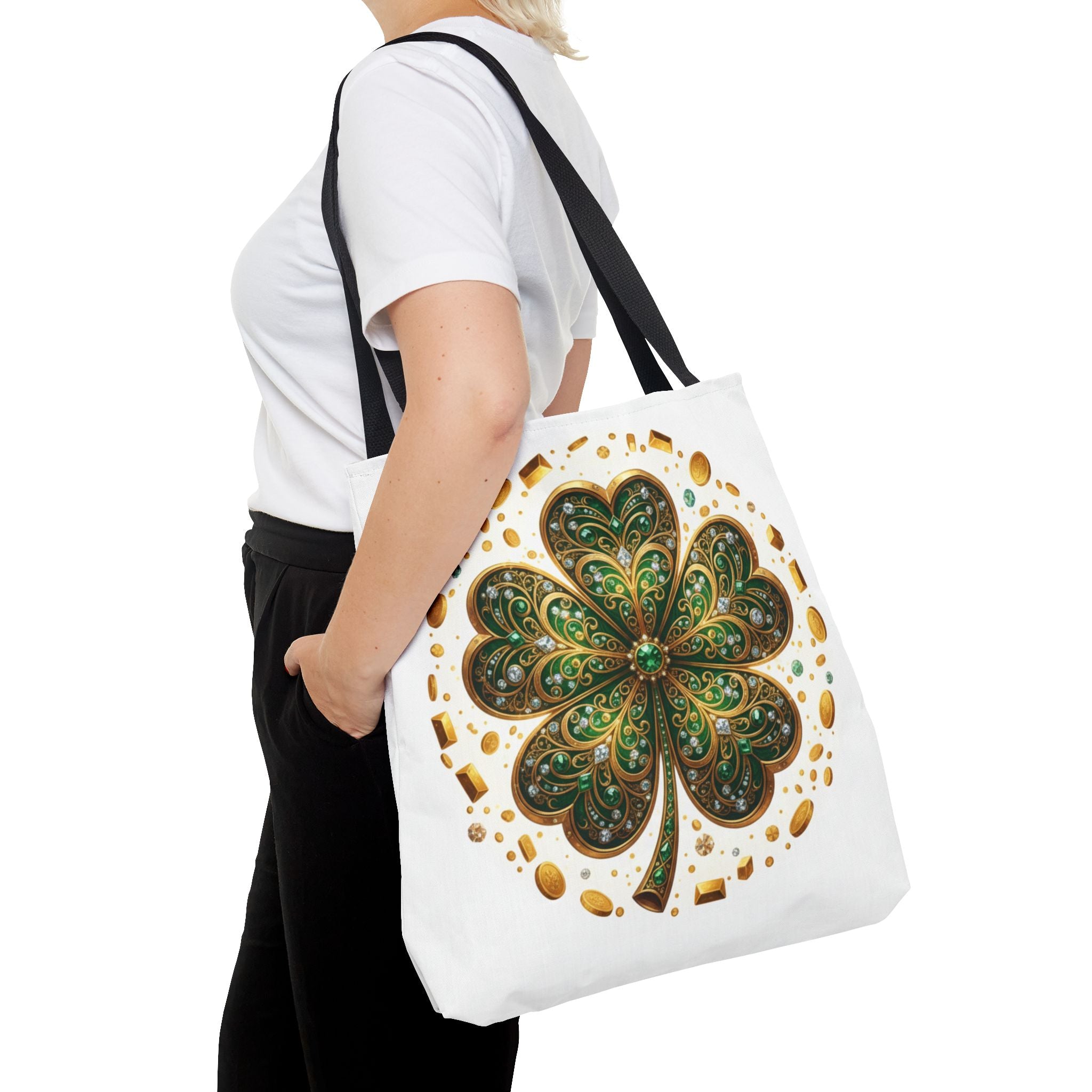 Celtic Shamrock Tote Bag — Green Four-Leaf Clover St. Patrick’s Day All-Over Print