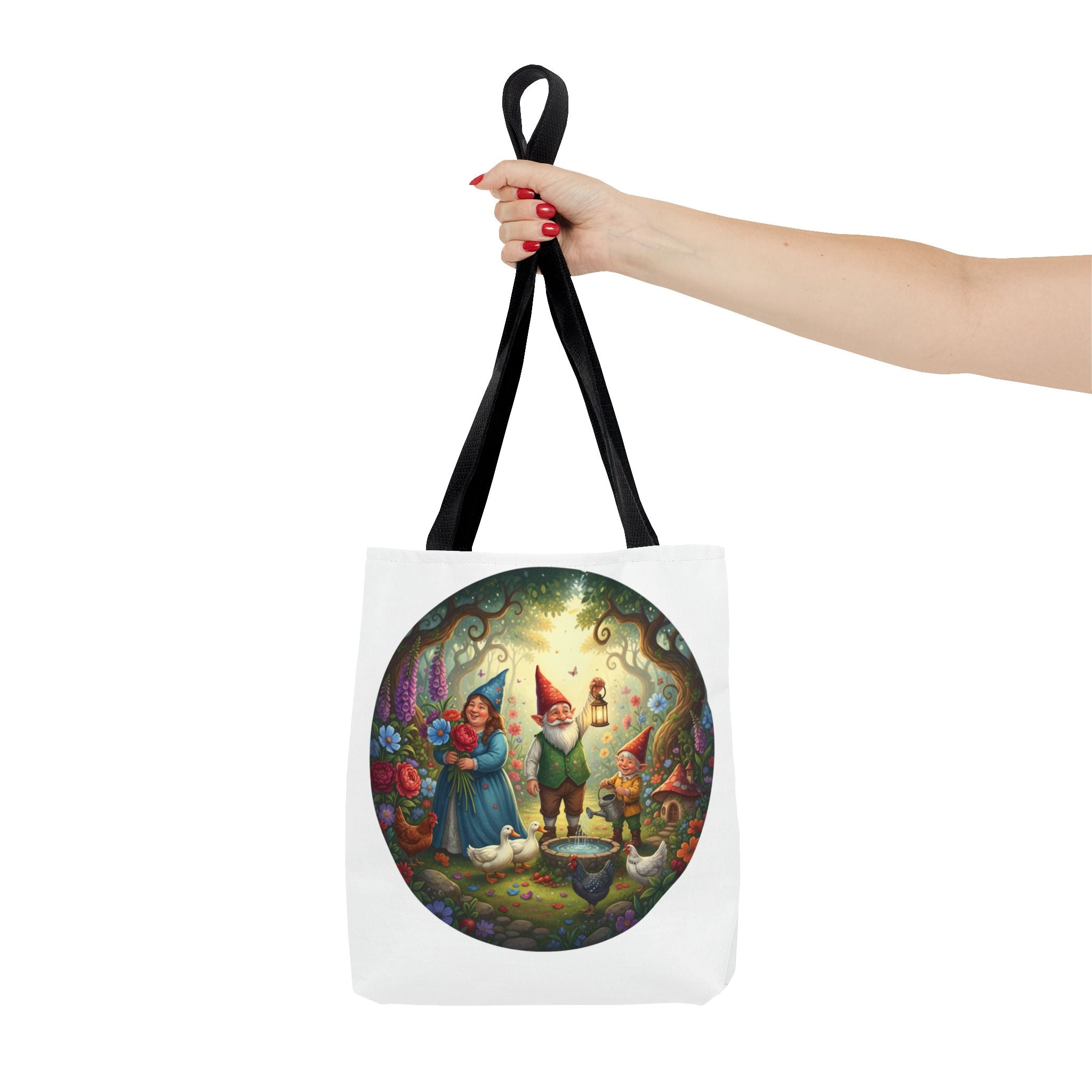Gnome Garden Tote Bag — Whimsical Fairy Tale Circle Art