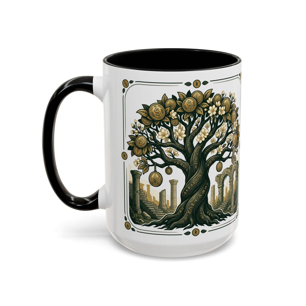 Ornate Tree of Coins Coffee Mug — Gold Ruins Accent Ceramic Mug (11/15oz)