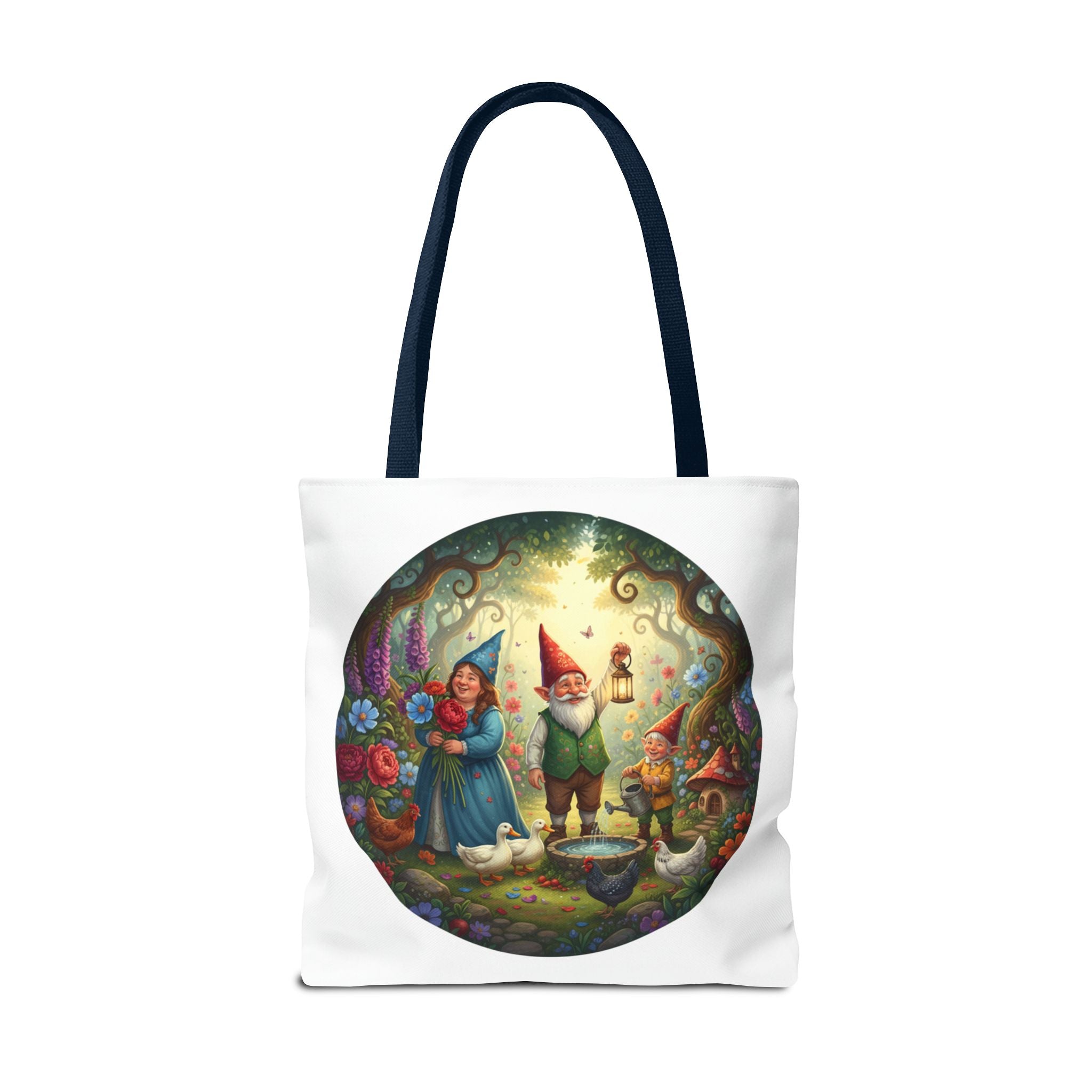 Gnome Garden Tote Bag — Whimsical Fairy Tale Circle Art
