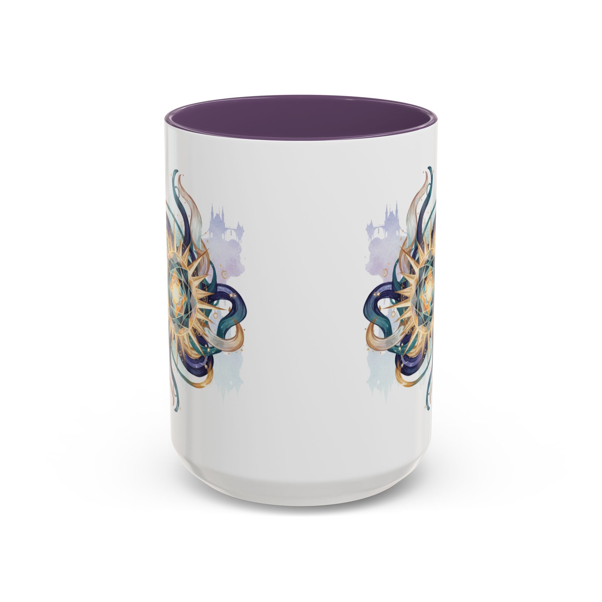 Celestial Nautilus Accent Coffee Mug — Ocean Sun Compass Art (11/15oz)