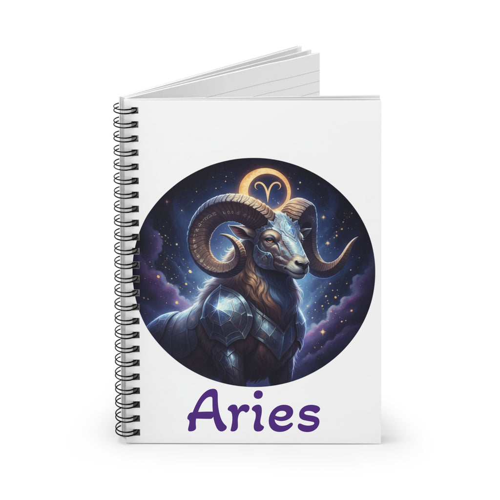 Aries Ram Spiral Notebook — Zodiac Astrology Journal, Starry Night Ram Design