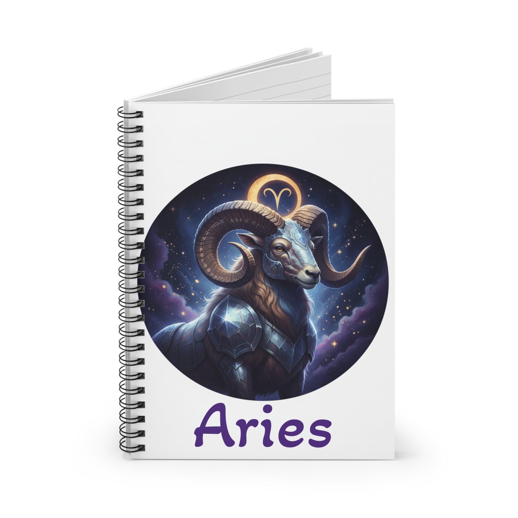Aries Ram Spiral Notebook — Zodiac Astrology Journal, Starry Night Ram Design