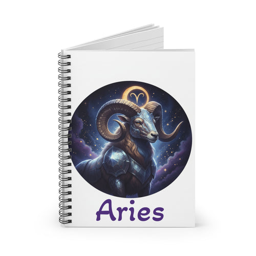 Aries Ram Spiral Notebook — Zodiac Astrology Journal, Starry Night Ram Design