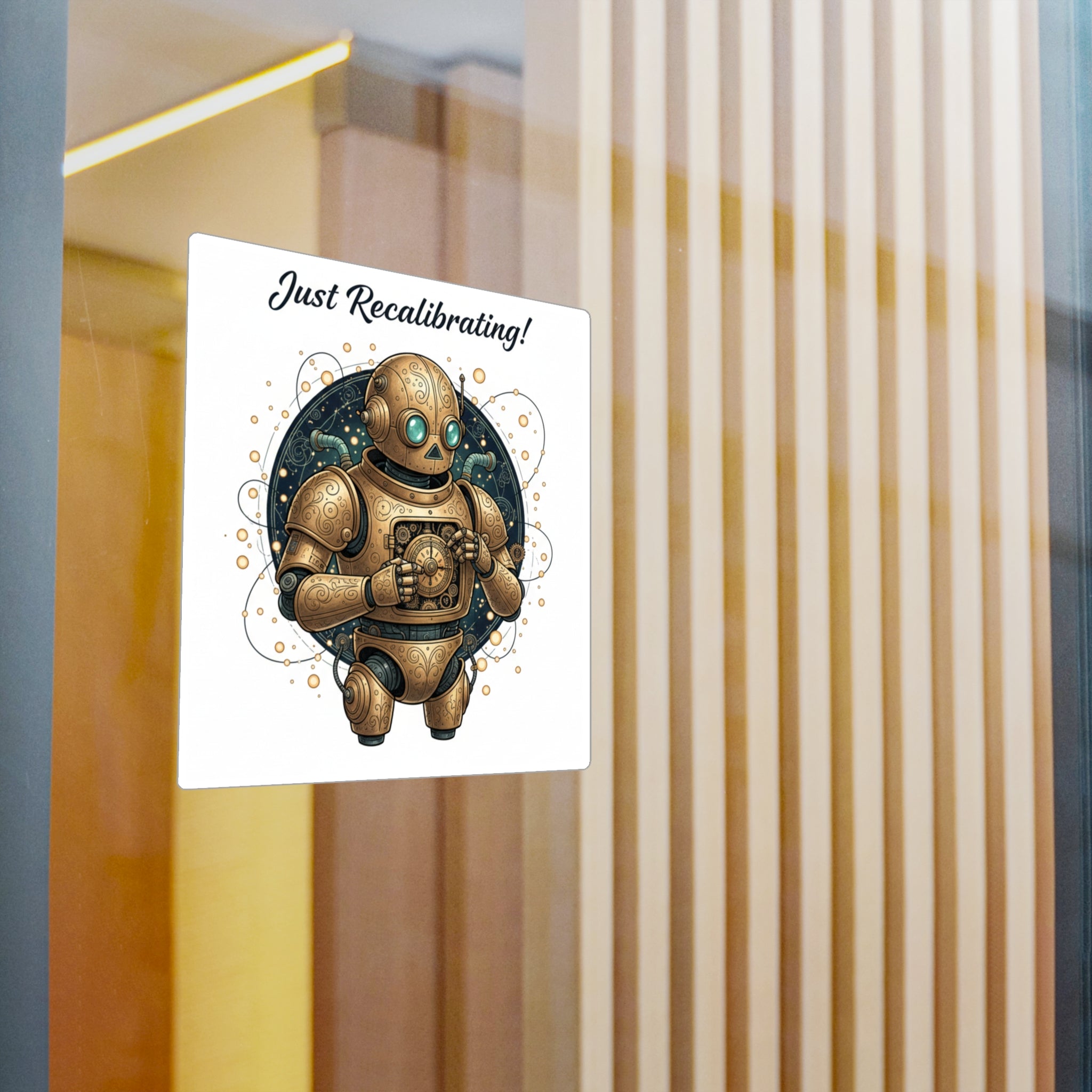 Just Recalibrating Robot Vinyl Sticker — Steampunk Retro Robot Kiss-Cut Decal