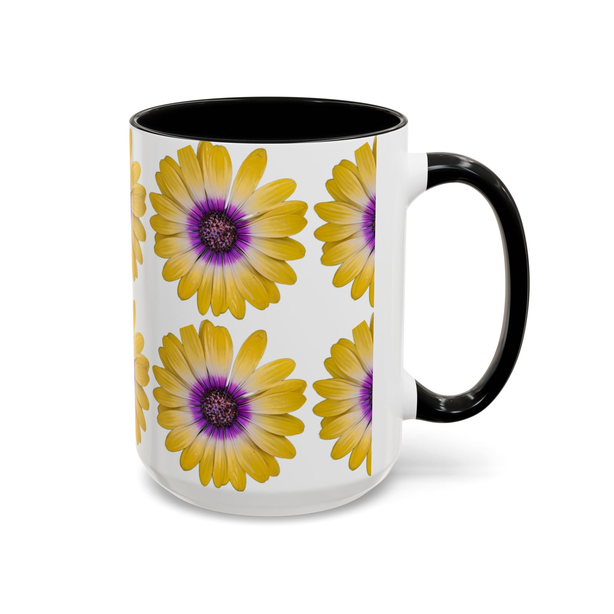 Yellow Purple Daisy Accent Coffee Mug – Floral Pattern 11/15oz