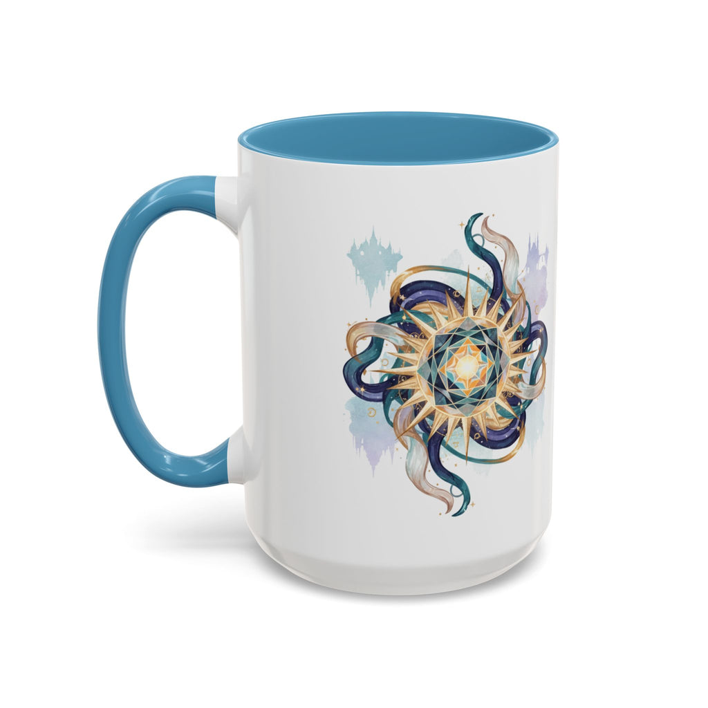 Celestial Nautilus Accent Coffee Mug — Ocean Sun Compass Art (11/15oz)