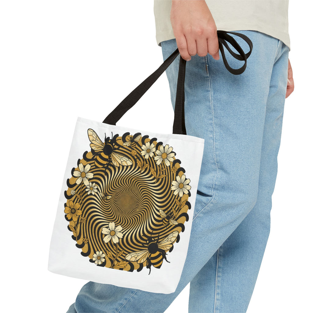 Bee Floral Spiral Tote Bag — Vintage Honeybee Floral Swirl Design