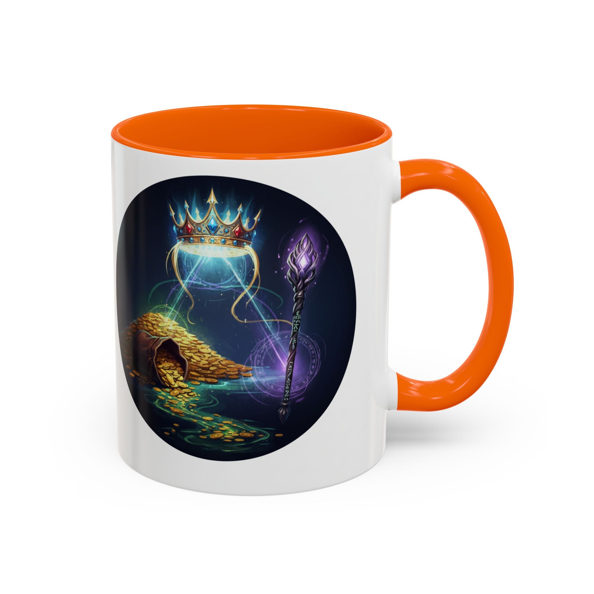 Magic Crown Coffee Mug — Fantasy Wizard Staff & Spilled Gold Accent Mug (11/15 oz)