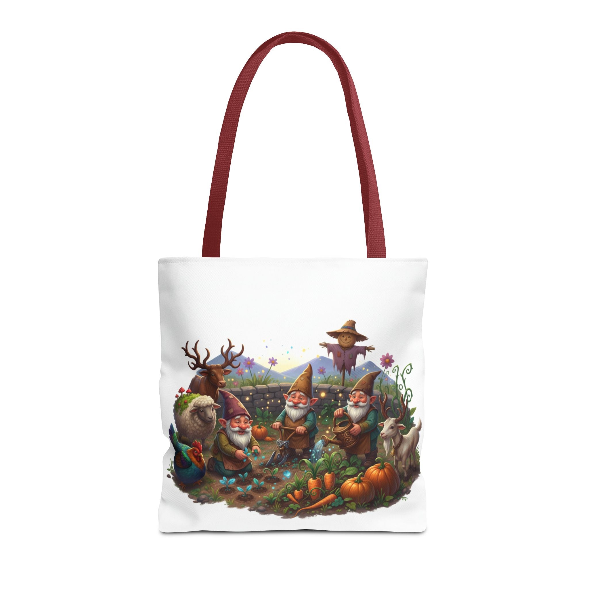 Gnome Garden Tote Bag — Whimsical Gnome & Pumpkin Illustration AOP Tote