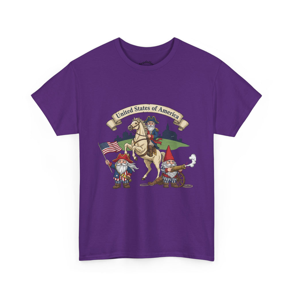 Patriotic Gnome & Horse Tee — "United States of America" Graphic T-Shirt