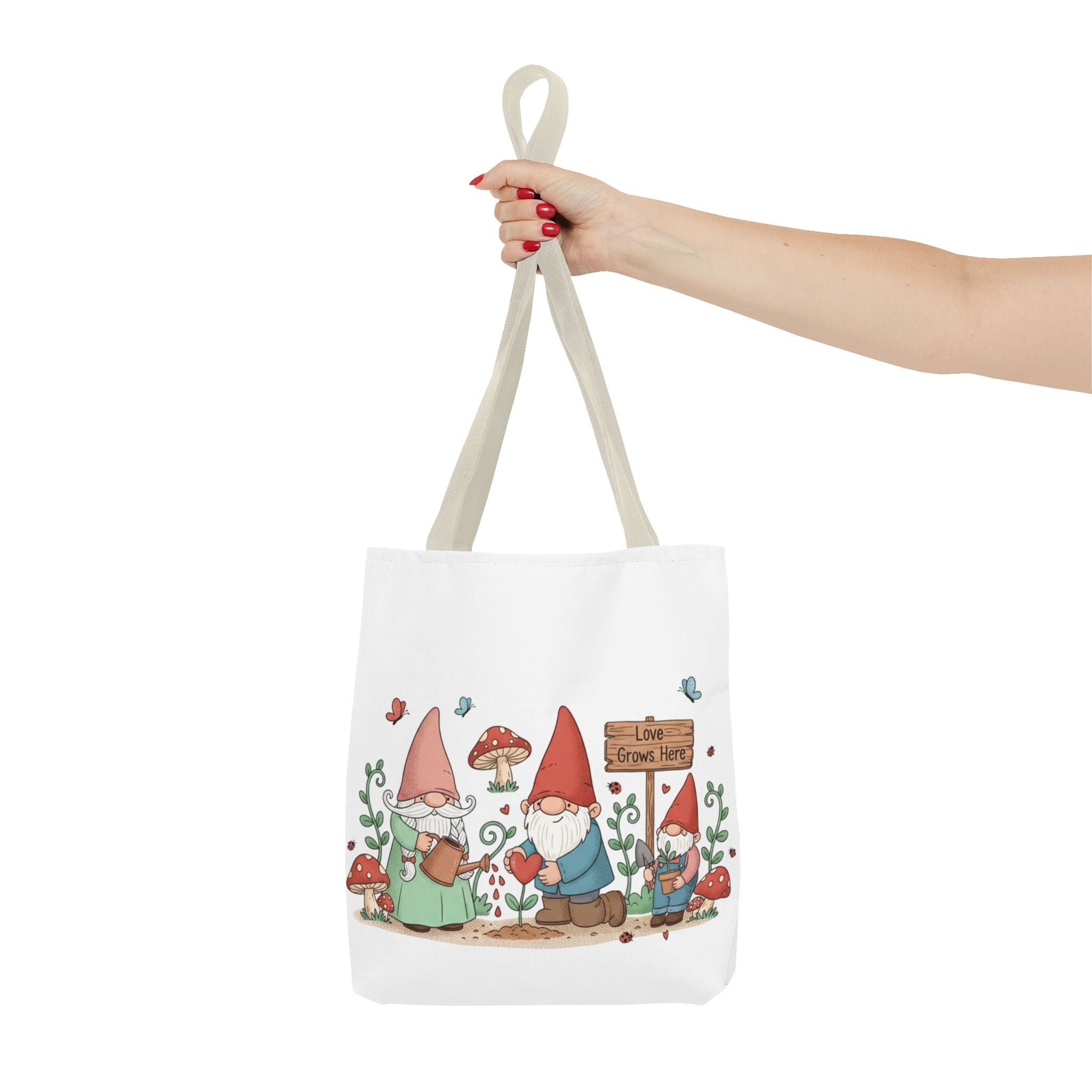 Gnome Garden Tote Bag — Cute Gardening Gnomes "Love Grows Here" Canvas Tote