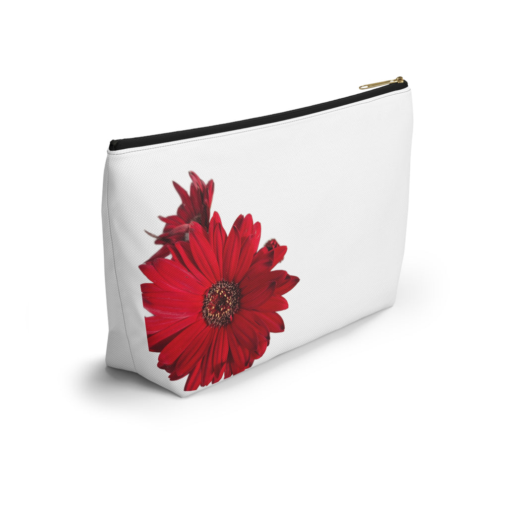 Red Daisy Accessory Pouch — Floral Makeup Bag with T-Bottom