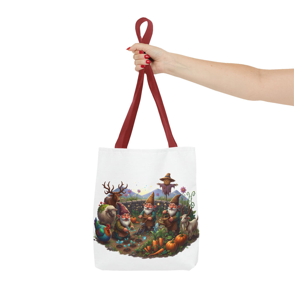 Gnome Garden Tote Bag — Whimsical Gnome & Pumpkin Illustration AOP Tote