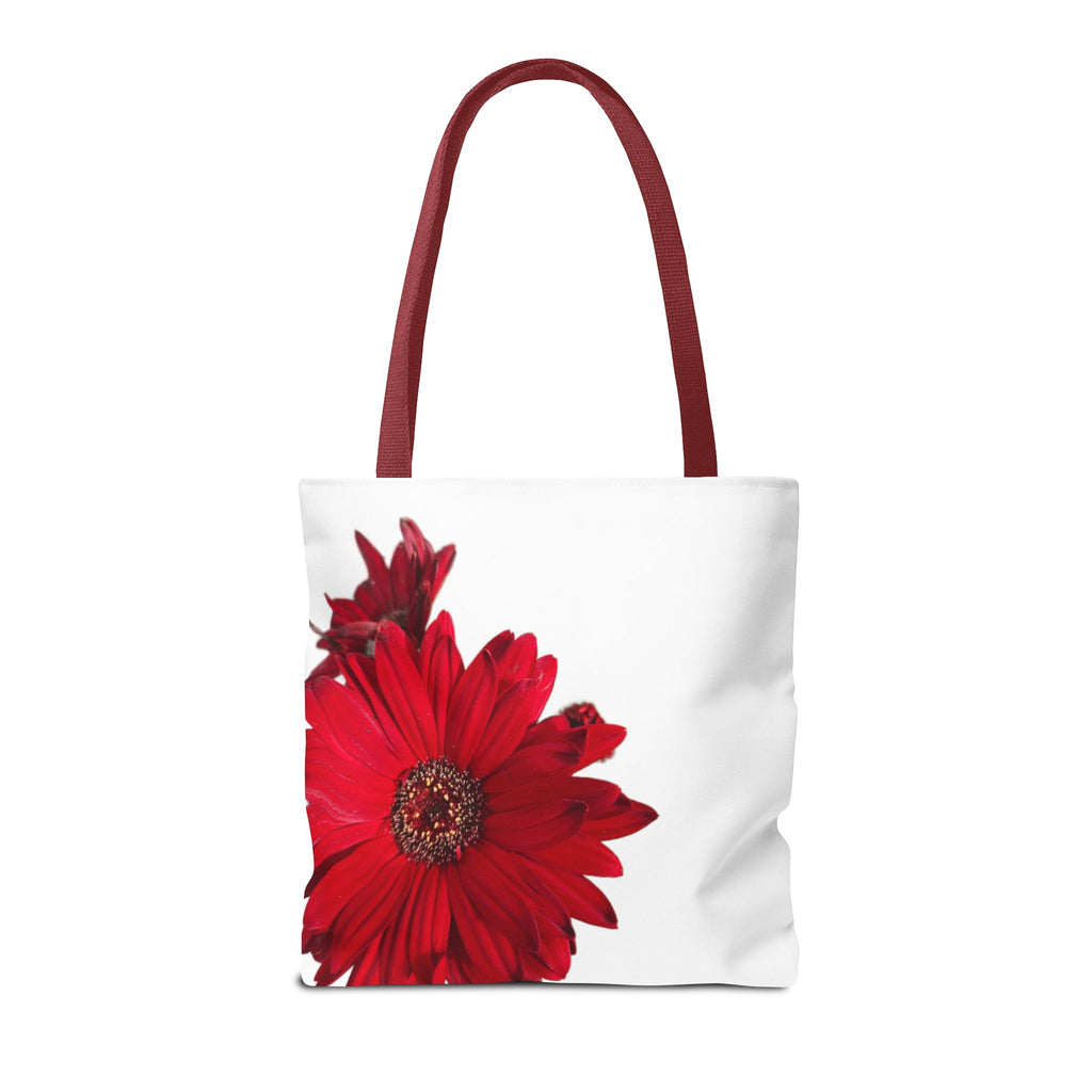 Red Gerbera Floral Tote Bag – Bright Daisy Print Canvas Tote
