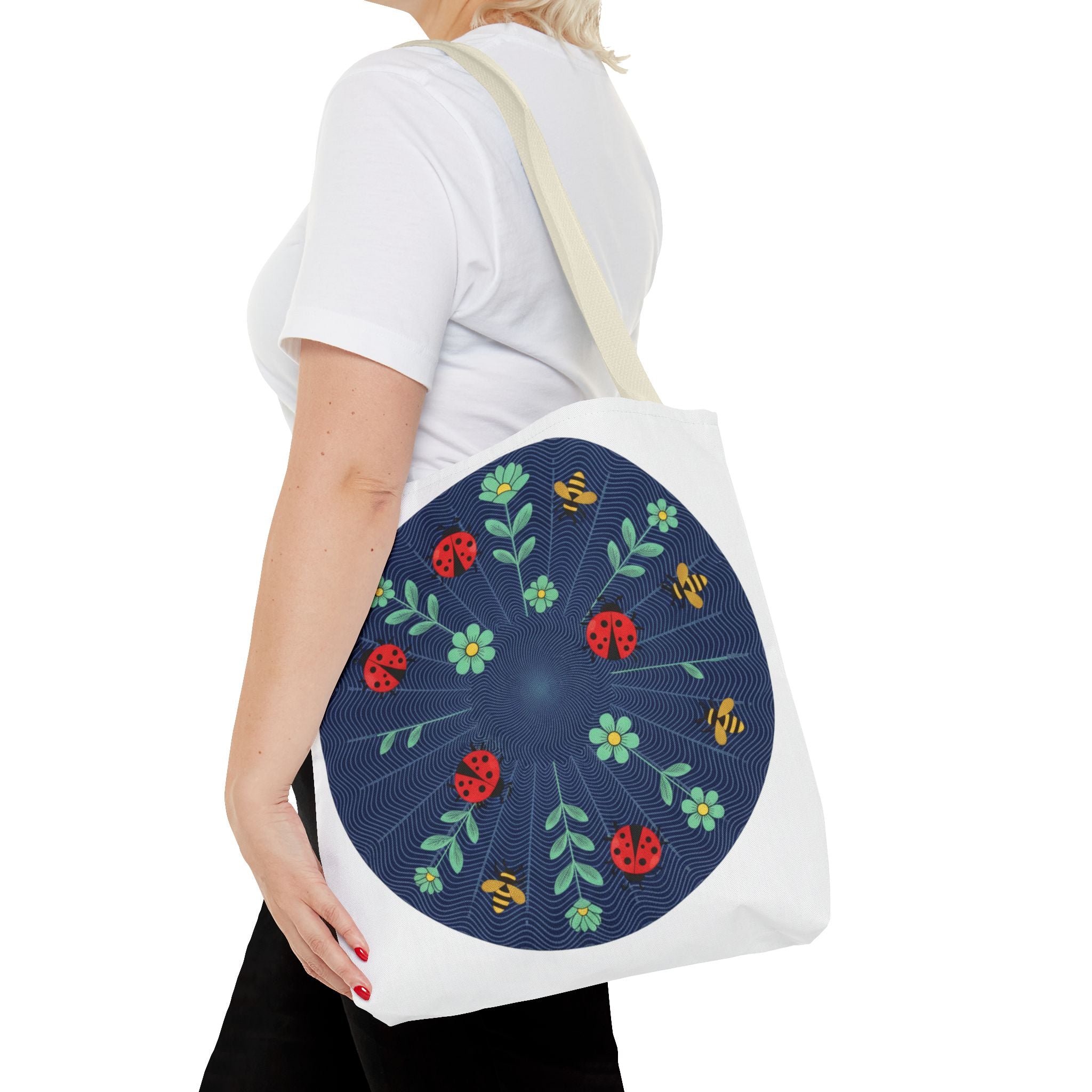 Ladybug Garden Tote Bag — Floral Circular Print AOP Tote