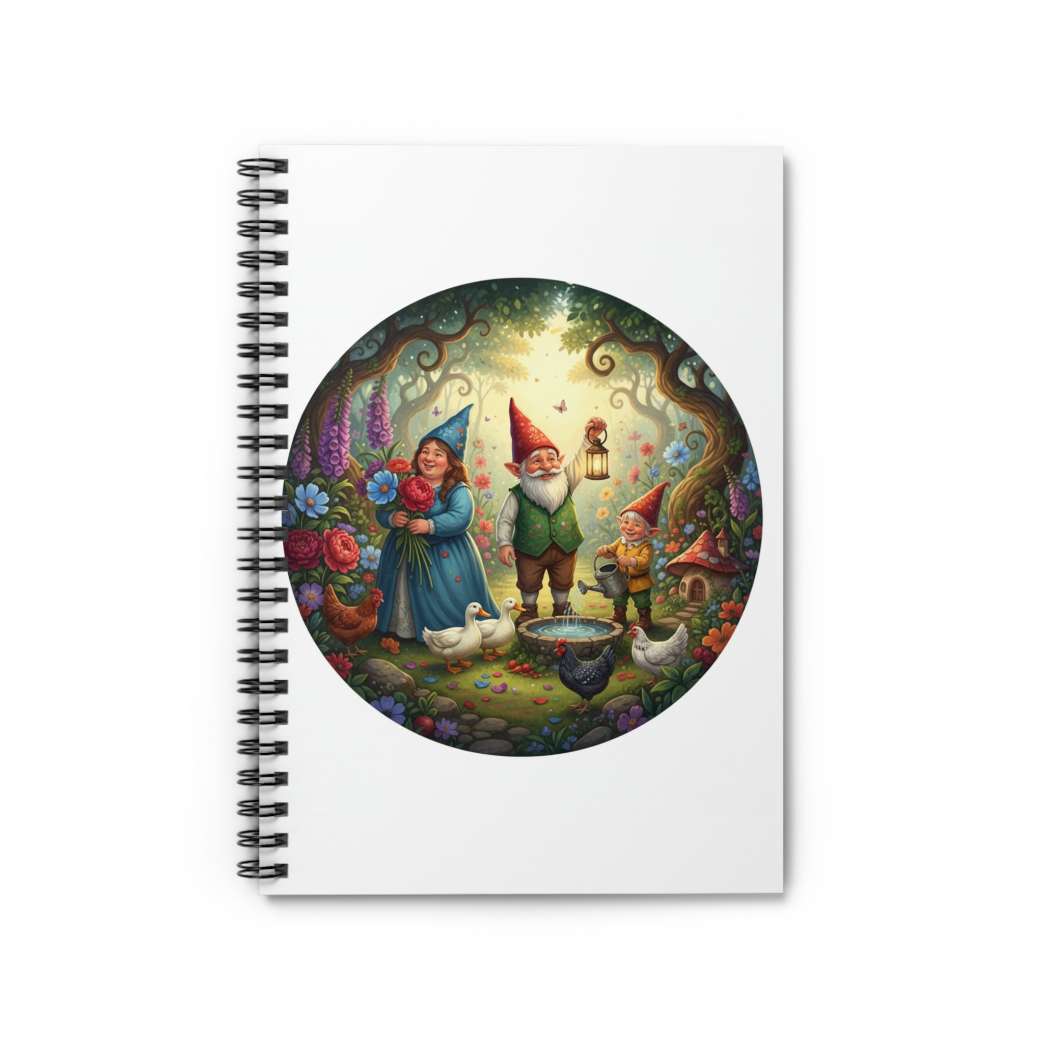 Gnome Family Garden Spiral Notebook — Whimsical Fairy Tale Ruled Journal