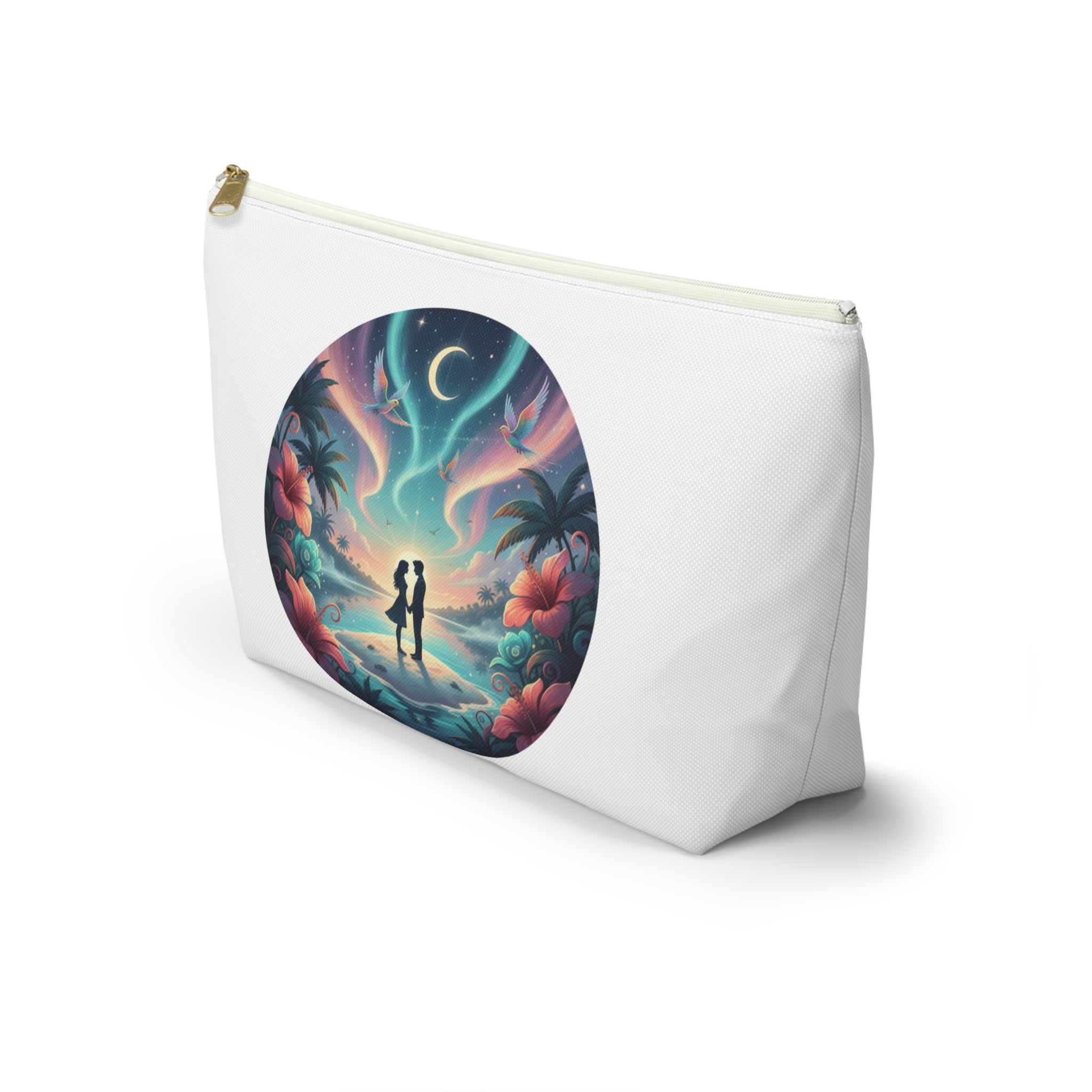 Romantic Beach Sunset Accessory Pouch — Couple Silhouette Makeup Bag