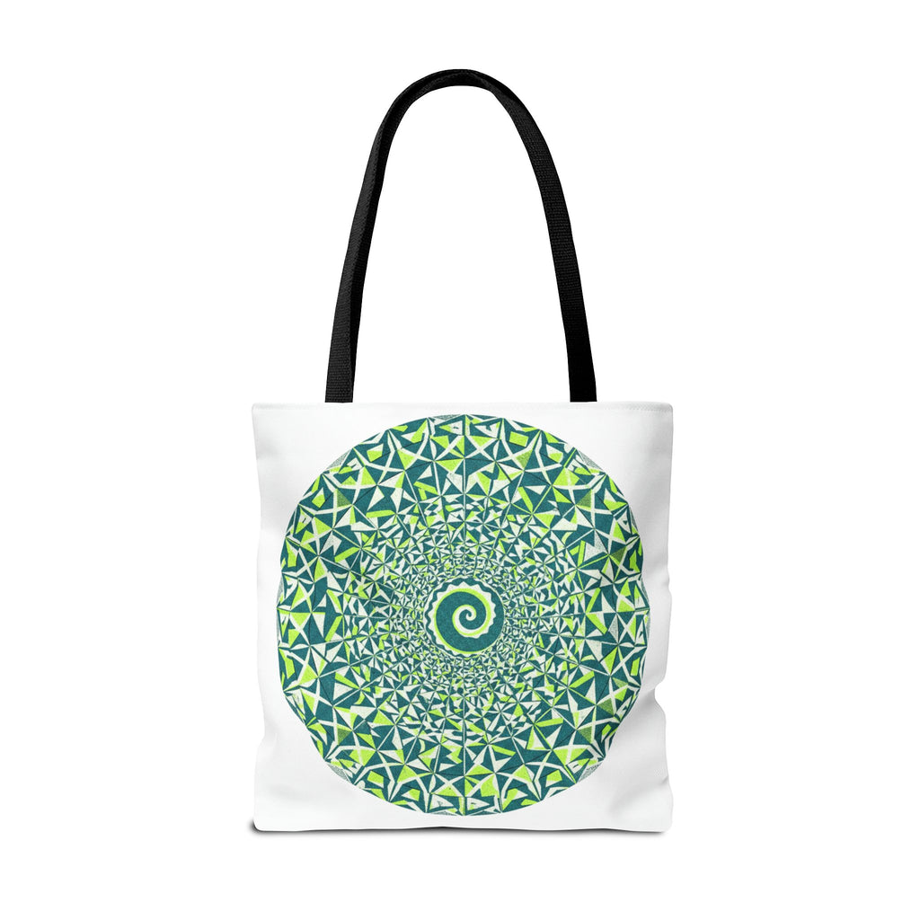 Spiral Mandala Tote Bag — Green Geometric All-Over Print Tote