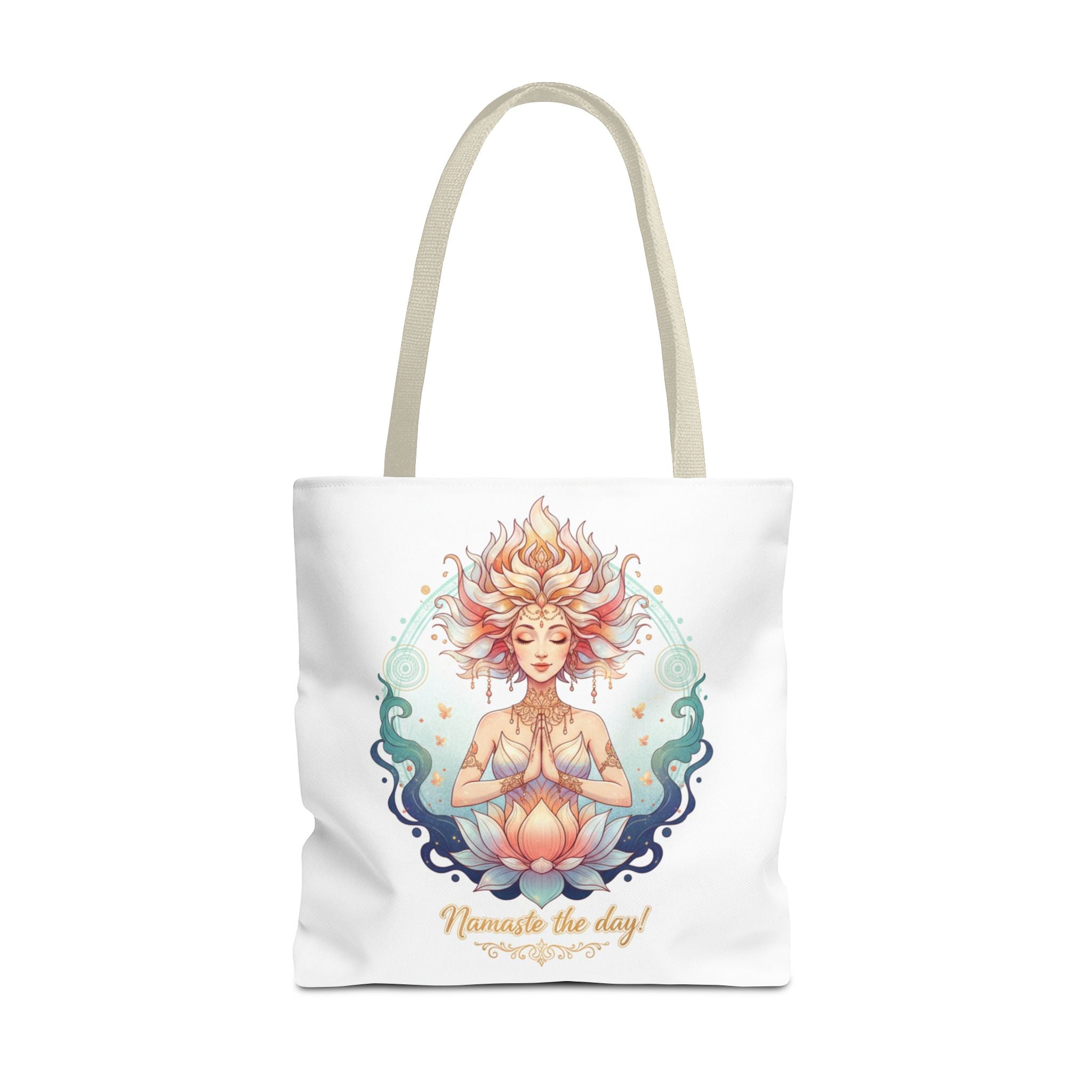 Yoga Lotus Tote Bag — "Namaste the day!" Meditation Canvas Tote