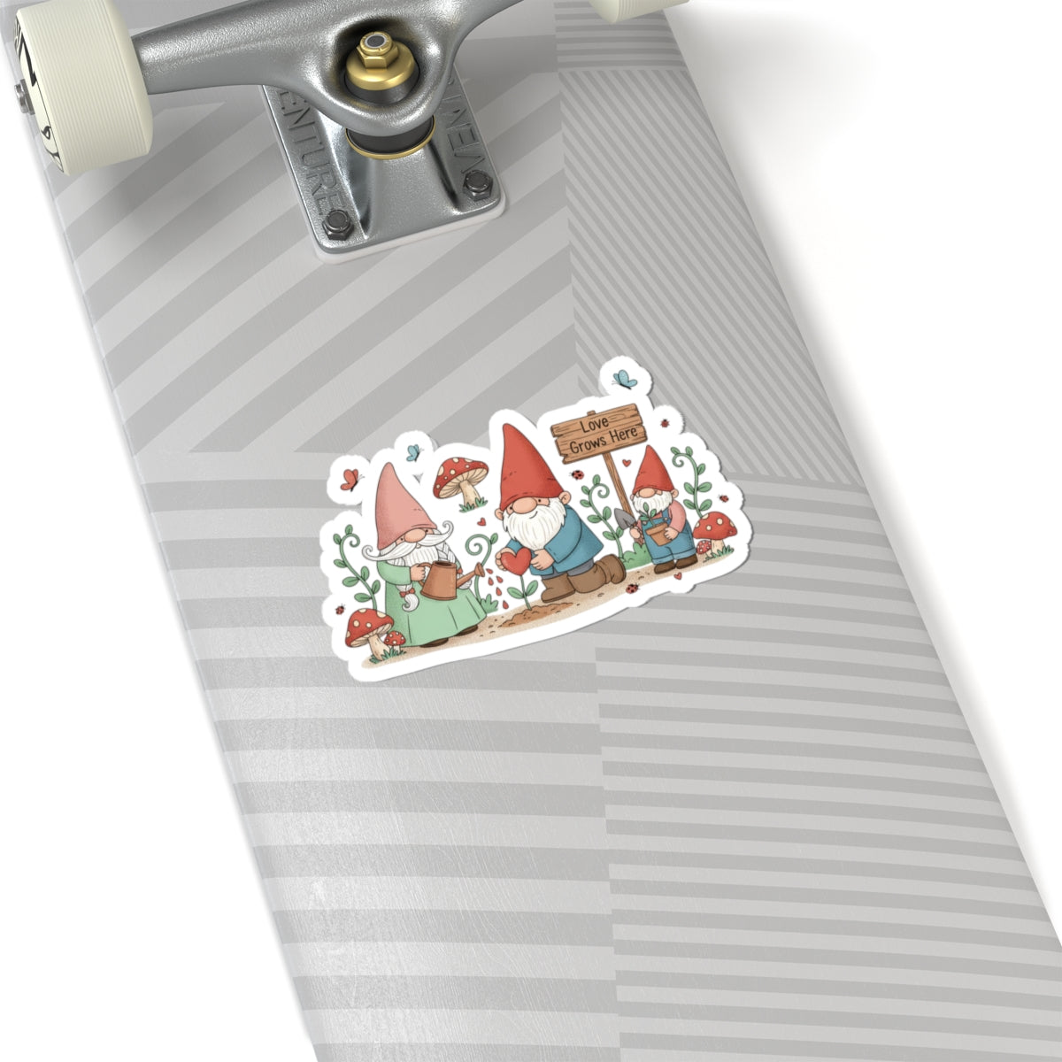 Gnome Garden Kiss-Cut Sticker — "Love Grows Here" Cute Gardening Gnomes Decal