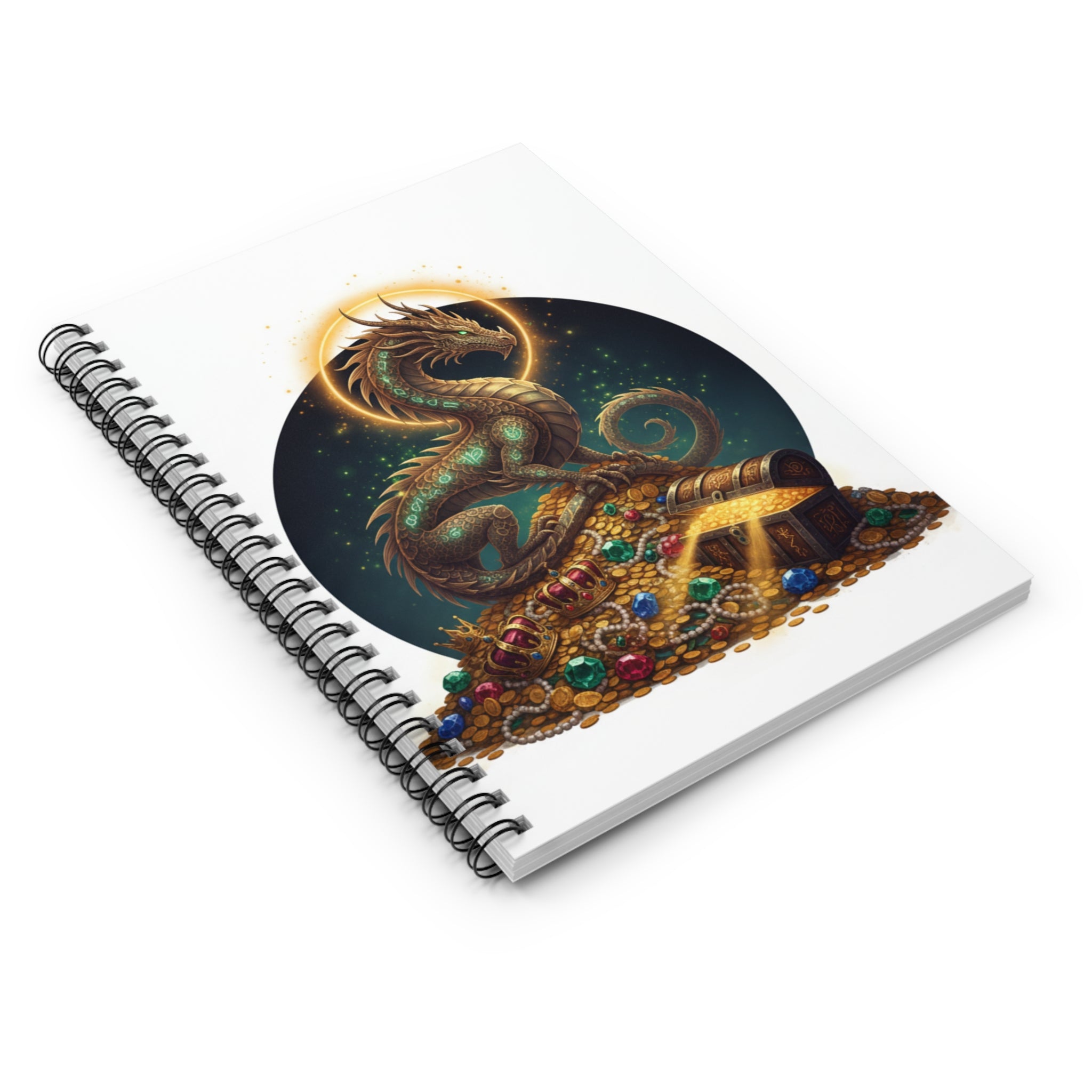 Dragon Treasure Spiral Notebook — Ruled Journal with Fantasy Dragon & Gold Hoard