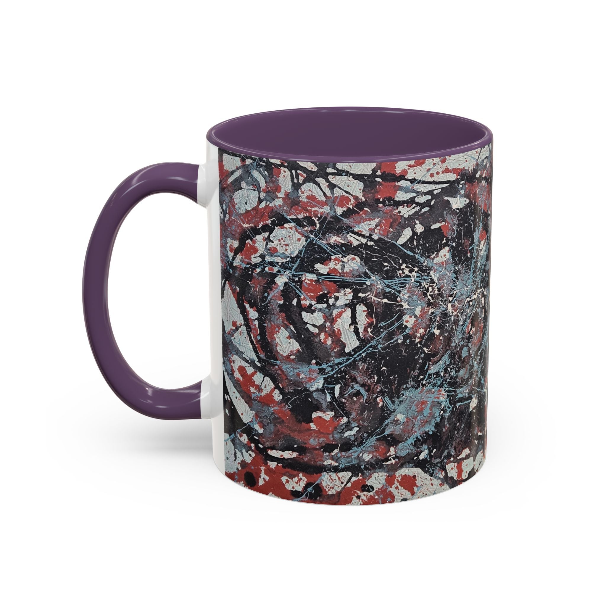 Abstract Splatter Accent Coffee Mug — Red, Black & White Artistic Design (11/15oz)