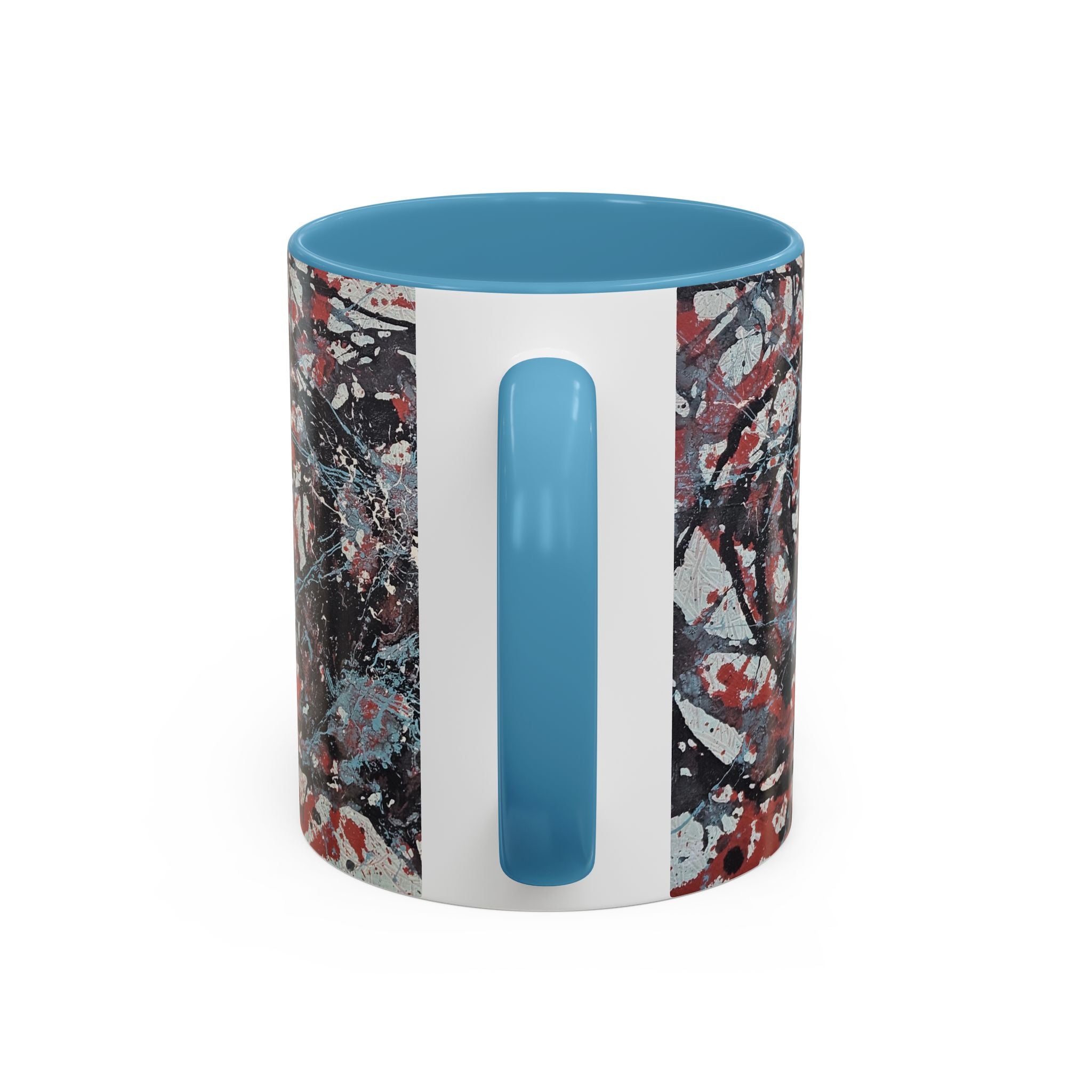 Abstract Splatter Accent Coffee Mug — Red, Black & White Artistic Design (11/15oz)