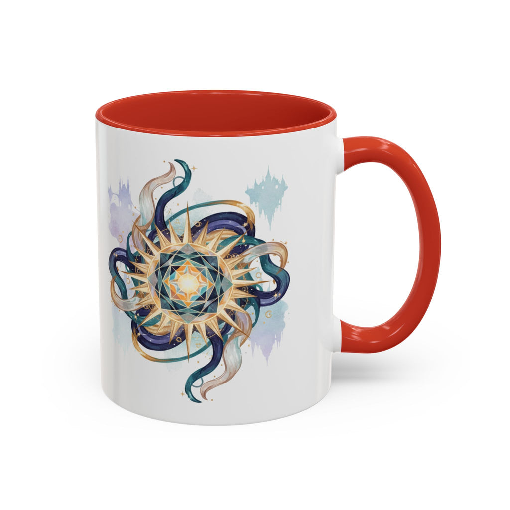 Celestial Nautilus Accent Coffee Mug — Ocean Sun Compass Art (11/15oz)
