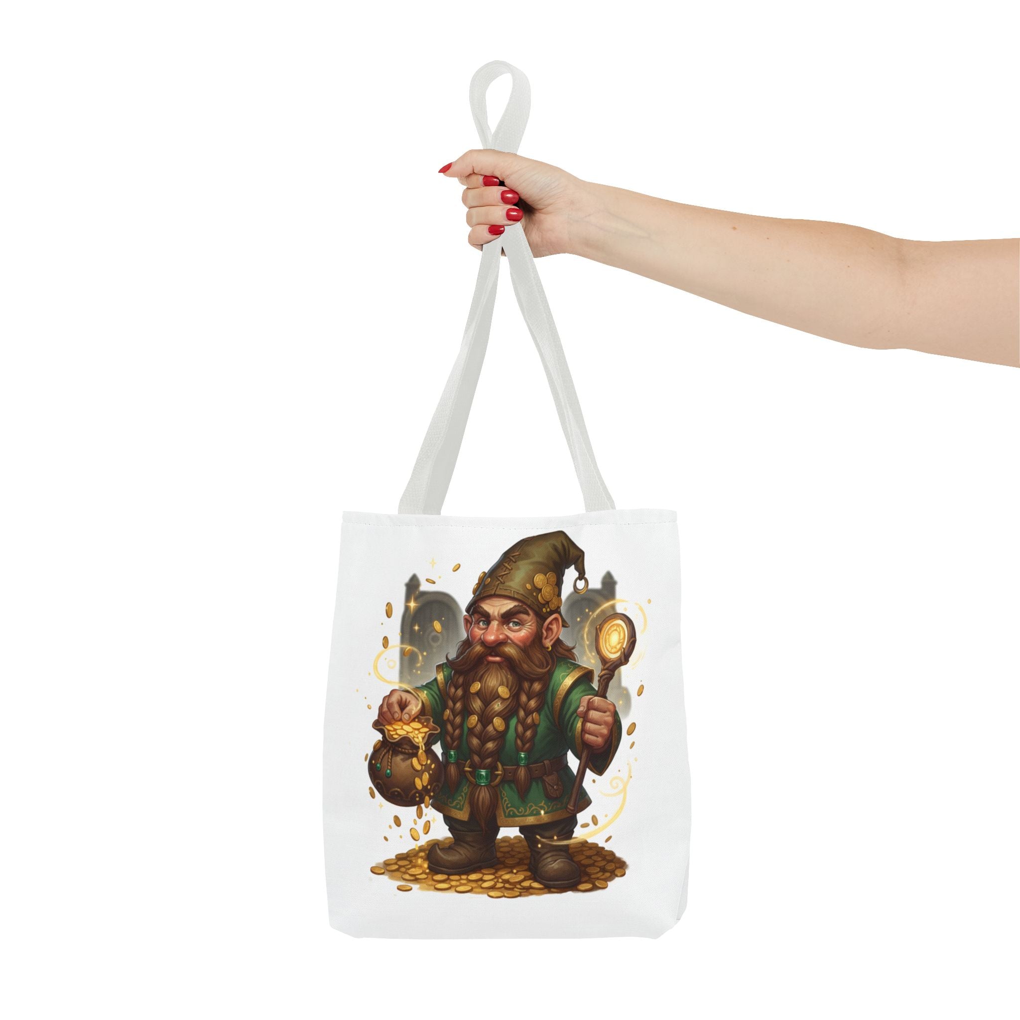 Gnome Goldkeeper Tote Bag – Fantasy Dwarf Coin Lover All-Over Print Tote