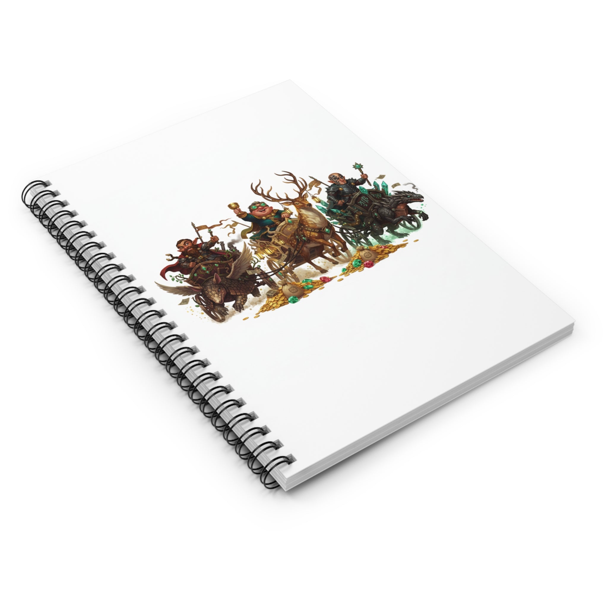 Fantasy Adventurers Notebook — Dwarven Warriors & Stag Illustration Spiral Journal