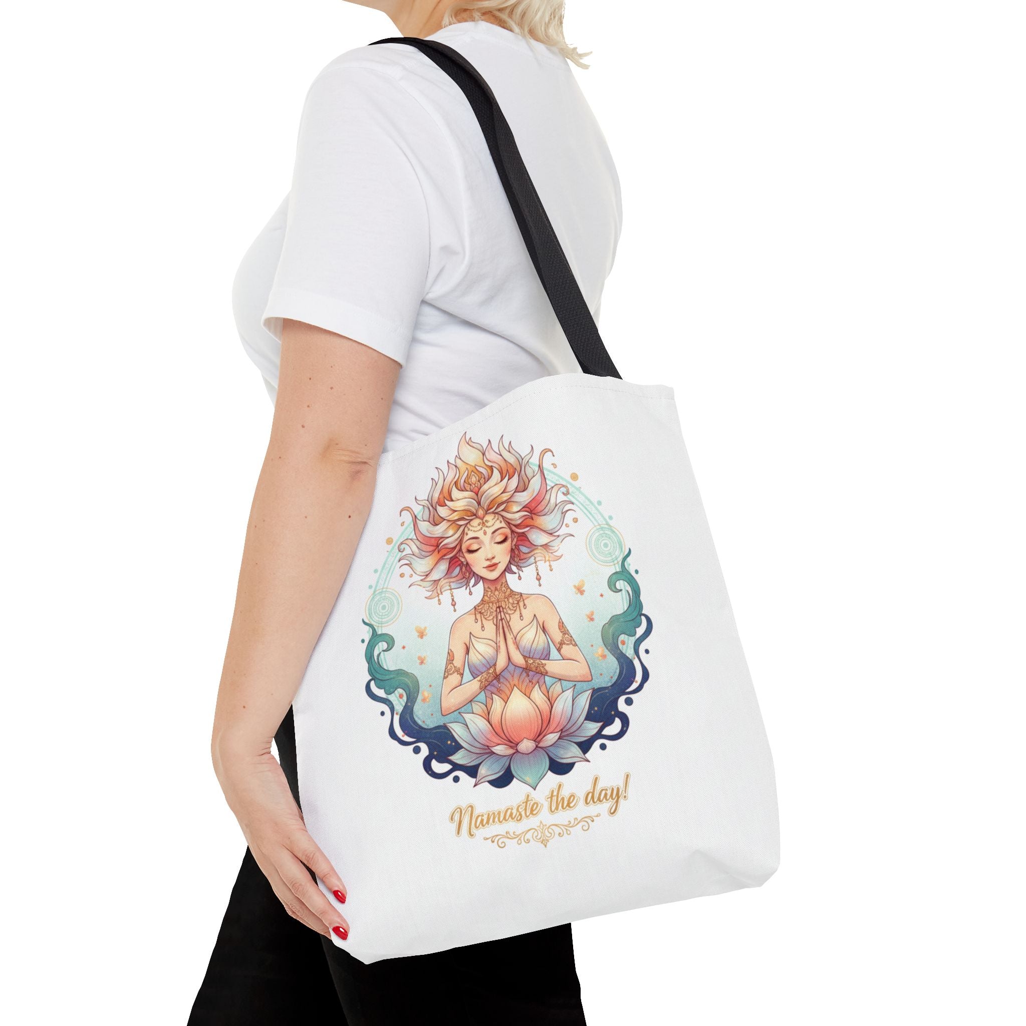 Yoga Lotus Tote Bag — "Namaste the day!" Meditation Canvas Tote