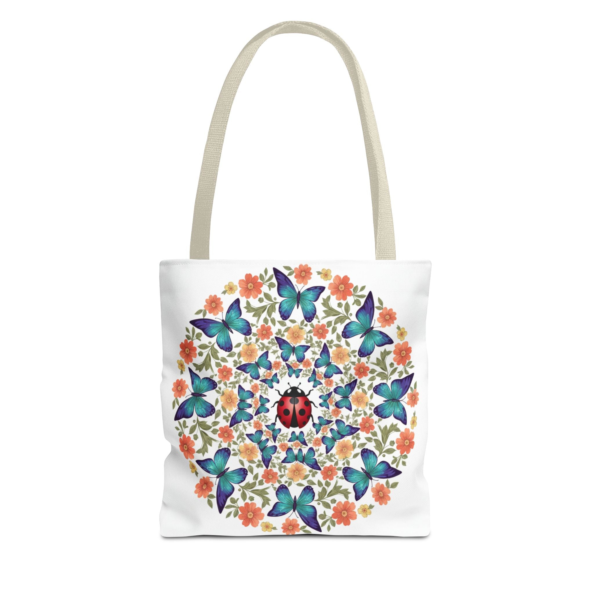 Butterfly & Ladybug Floral Tote Bag – Boho Mandala AOP Beach & Market Bag