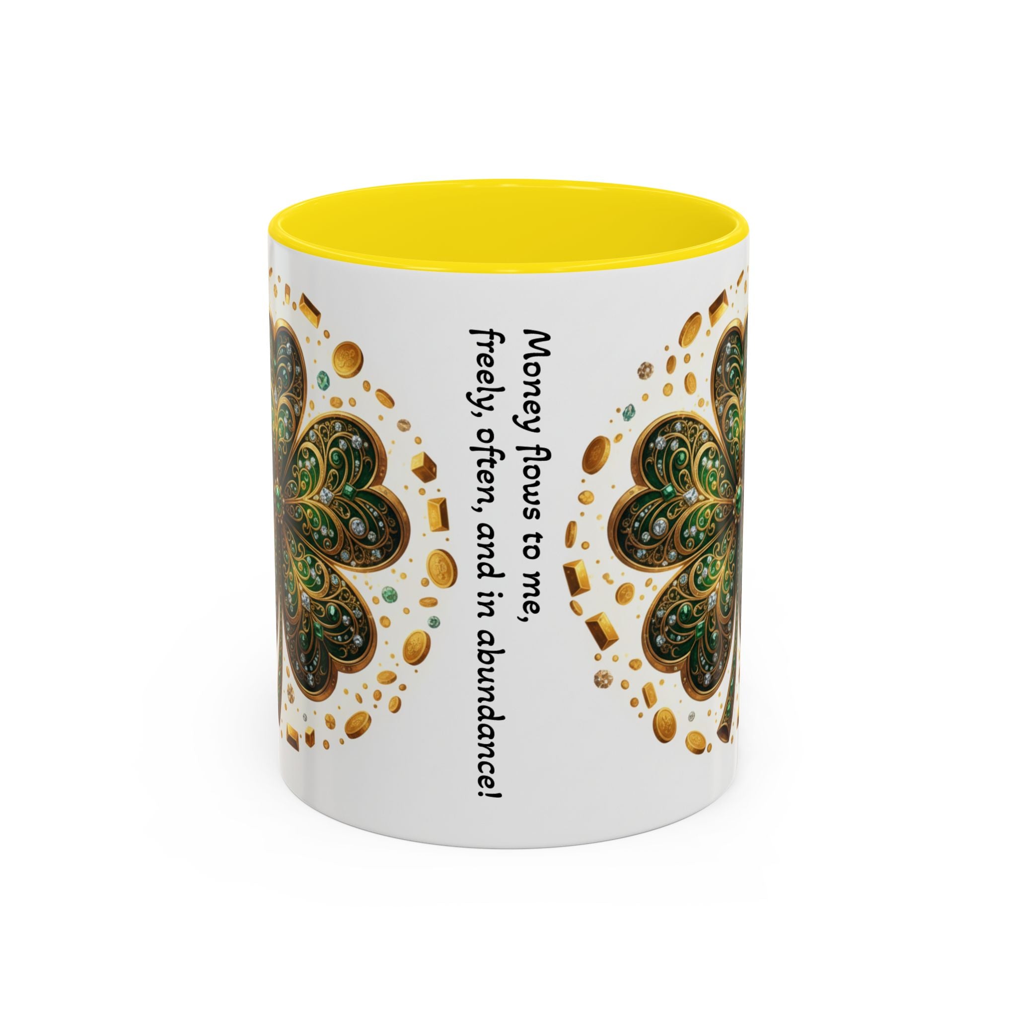 St. Patrick's Shamrock Coffee Mug — "Money Flows to Me" Lucky Charm Accent Mug