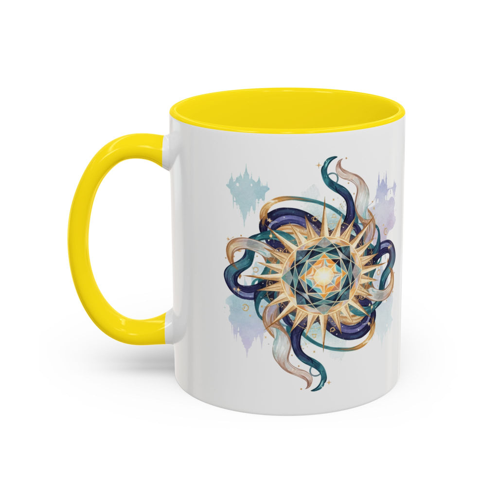 Celestial Nautilus Accent Coffee Mug — Ocean Sun Compass Art (11/15oz)
