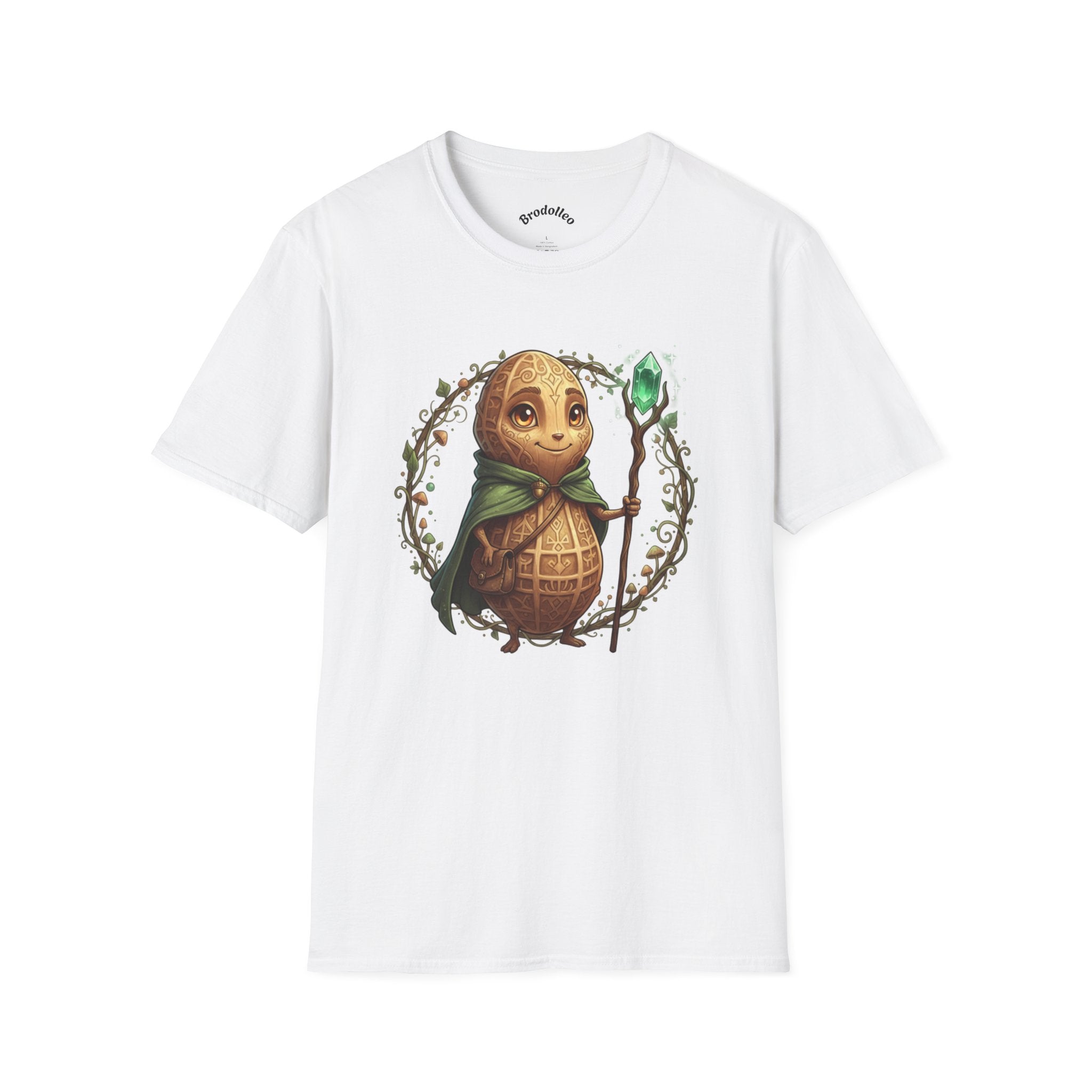 Fantasy Forest Wizard T-Shirt — Cute Turtle Mage with Emerald Staff