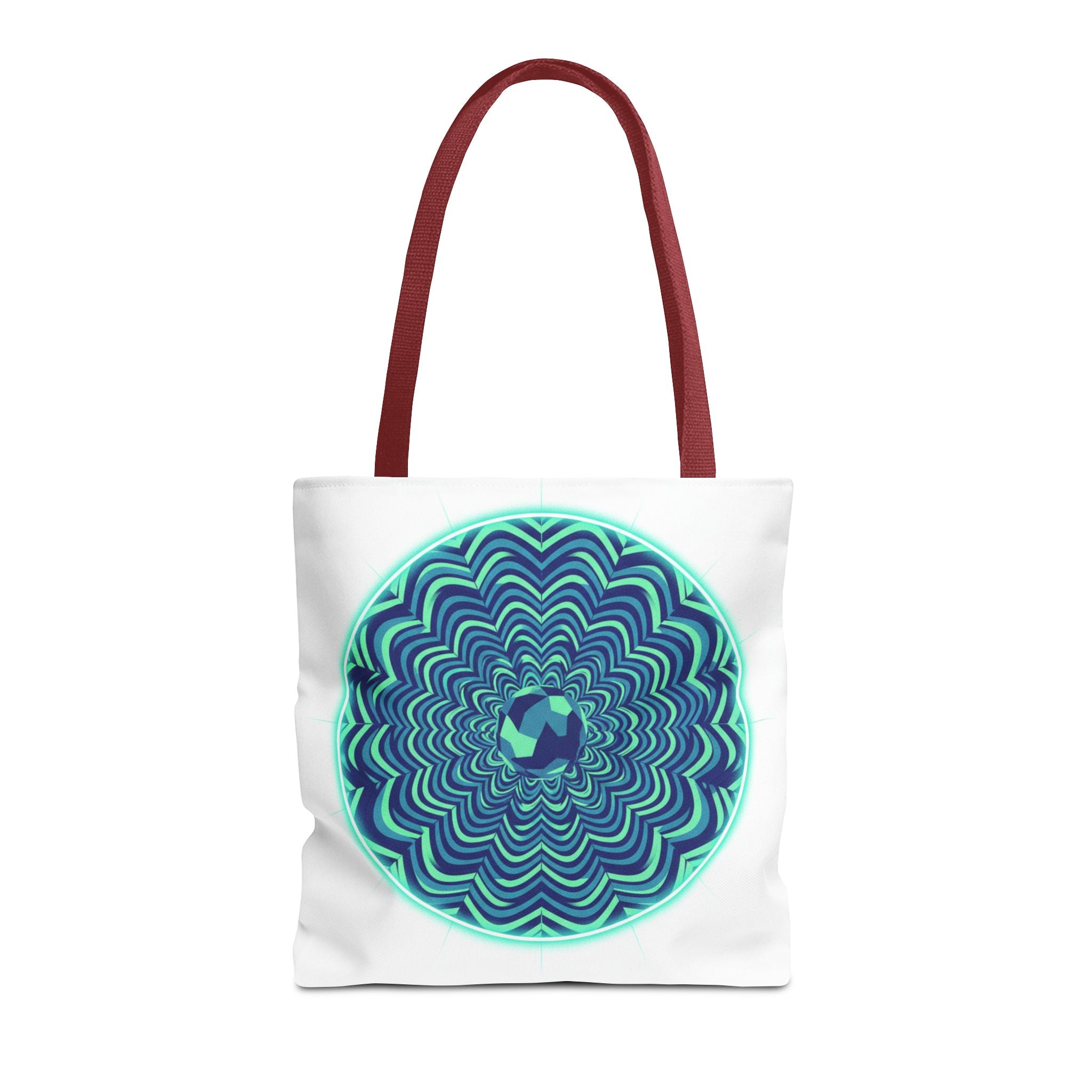 Psychedelic Mandala Tote Bag — Blue Green Optical Art All-Over Print
