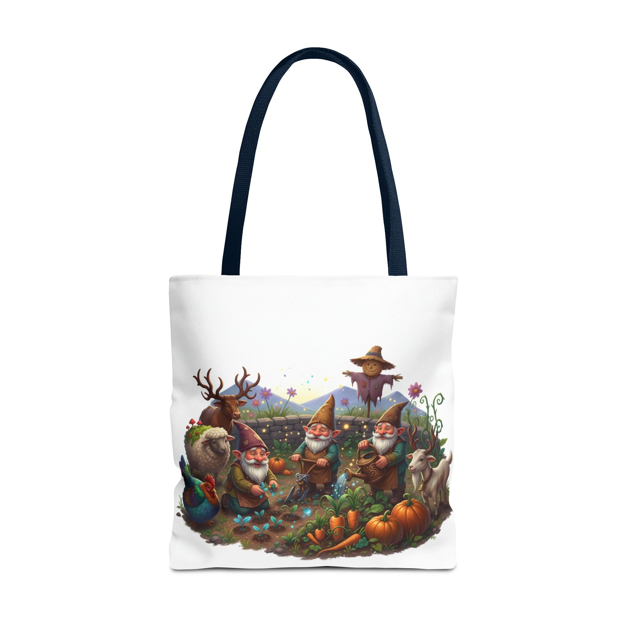 Gnome Garden Tote Bag — Whimsical Gnome & Pumpkin Illustration AOP Tote