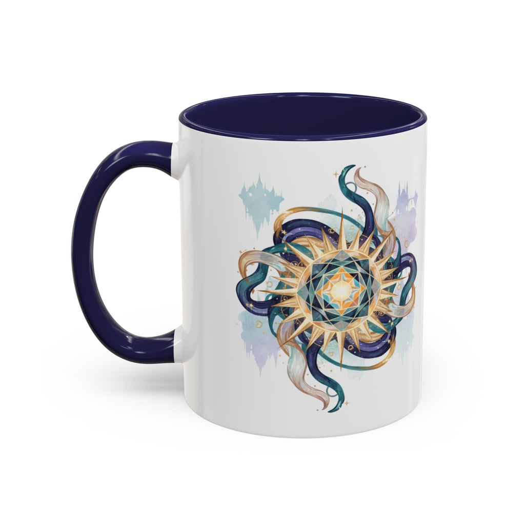 Celestial Nautilus Accent Coffee Mug — Ocean Sun Compass Art (11/15oz)