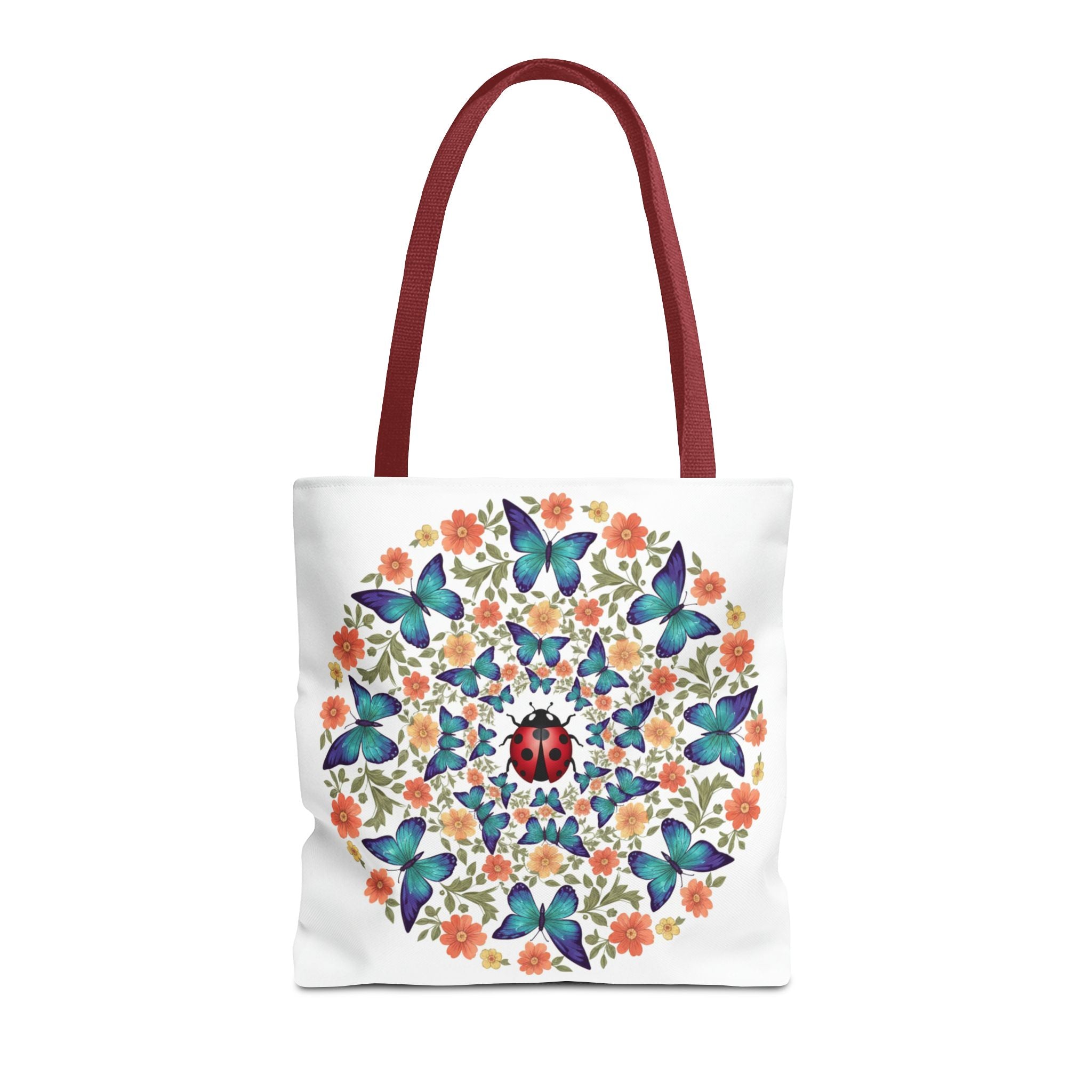 Butterfly & Ladybug Floral Tote Bag – Boho Mandala AOP Beach & Market Bag