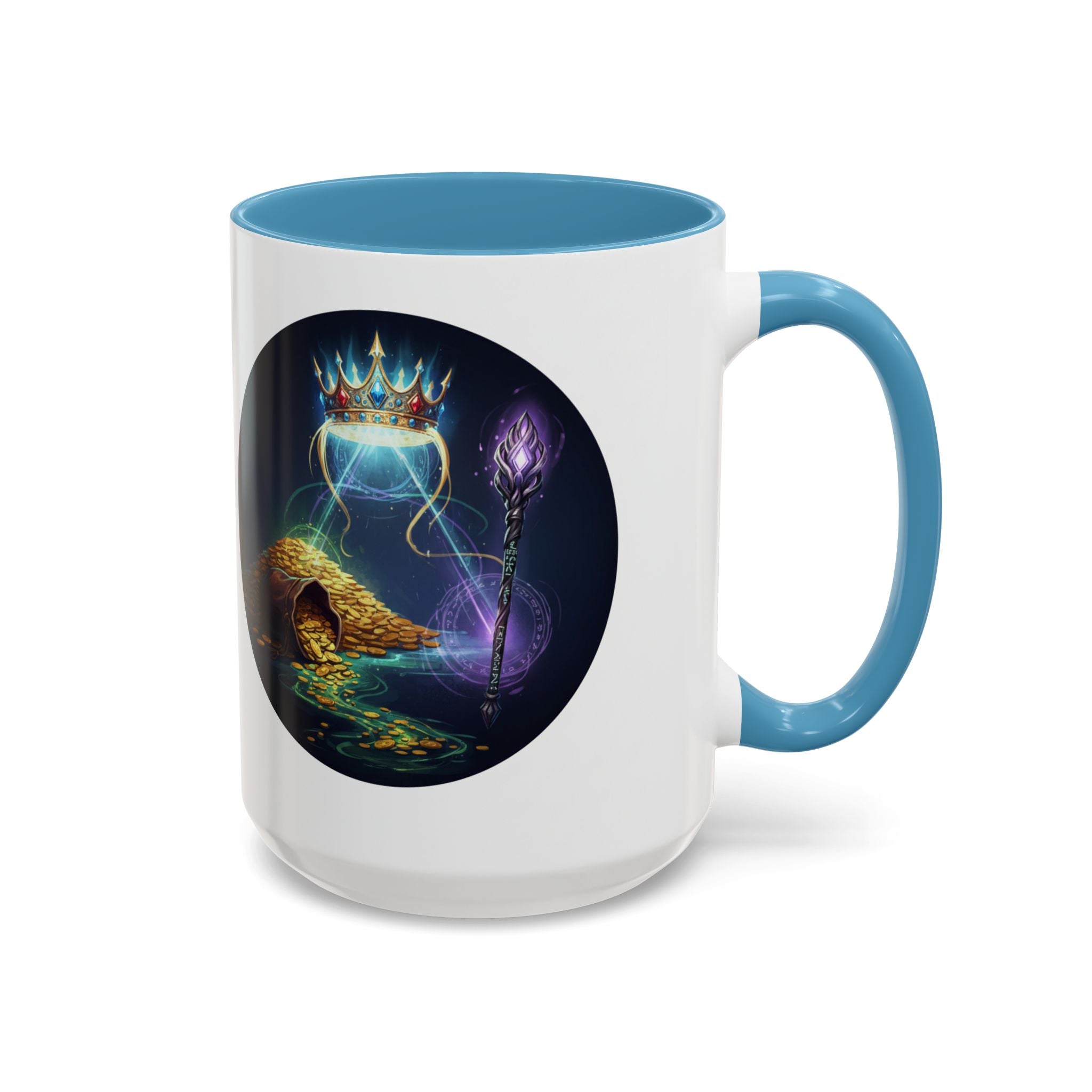 Magic Crown Coffee Mug — Fantasy Wizard Staff & Spilled Gold Accent Mug (11/15 oz)