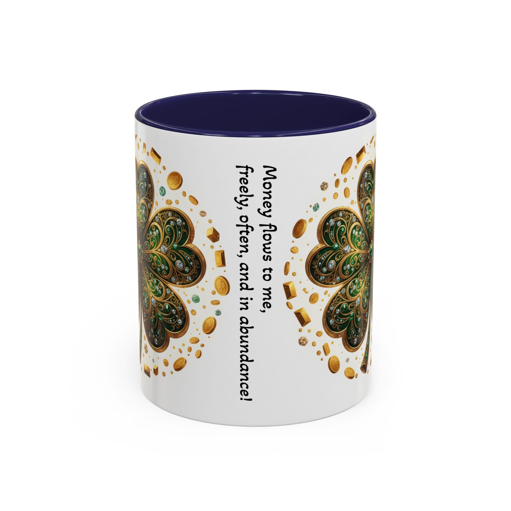 St. Patrick's Shamrock Coffee Mug — "Money Flows to Me" Lucky Charm Accent Mug