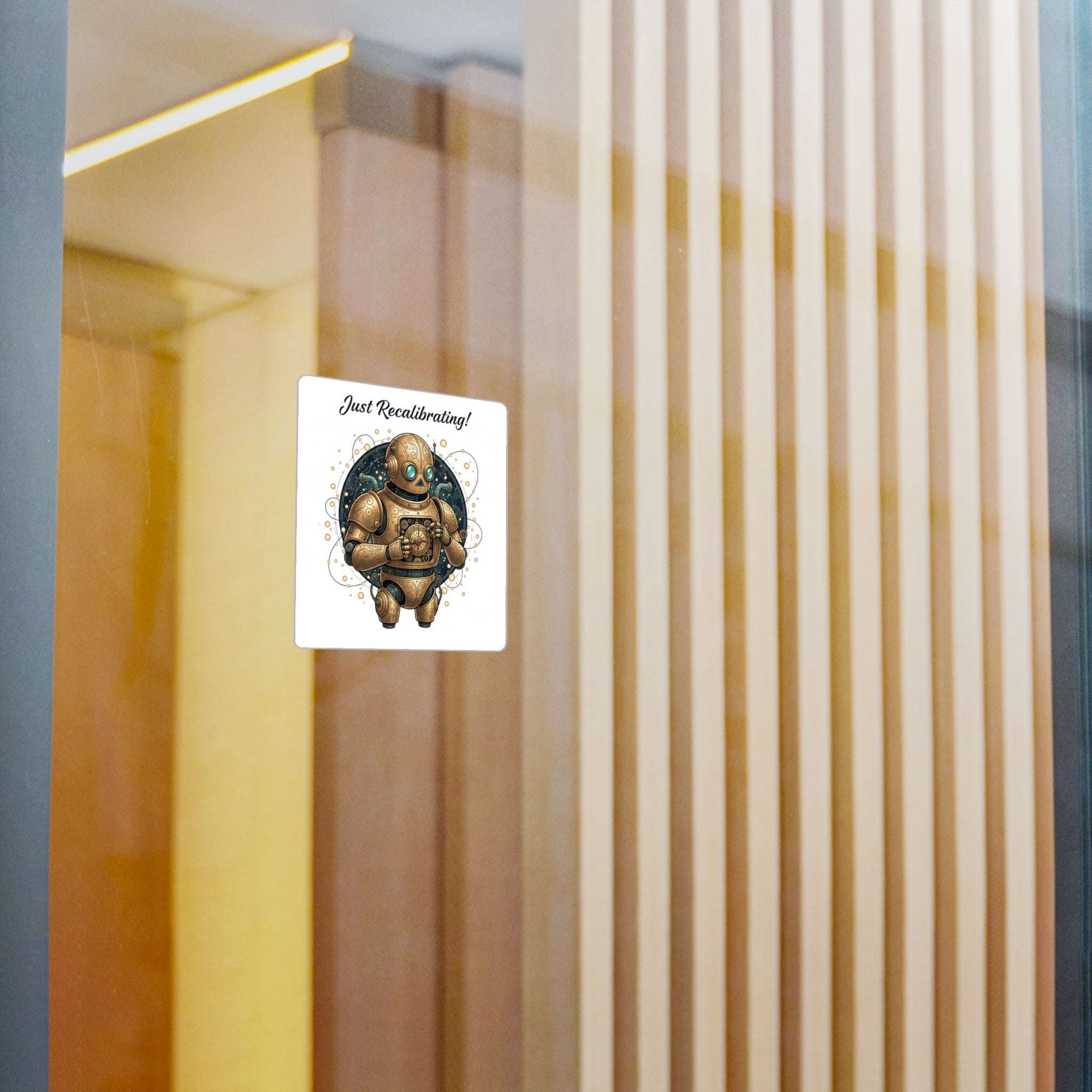 Just Recalibrating Robot Vinyl Sticker — Steampunk Retro Robot Kiss-Cut Decal