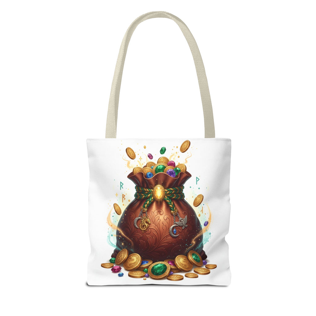Treasure Pouch Tote Bag — Colorful Gem & Gold Coin All-Over Print Tote