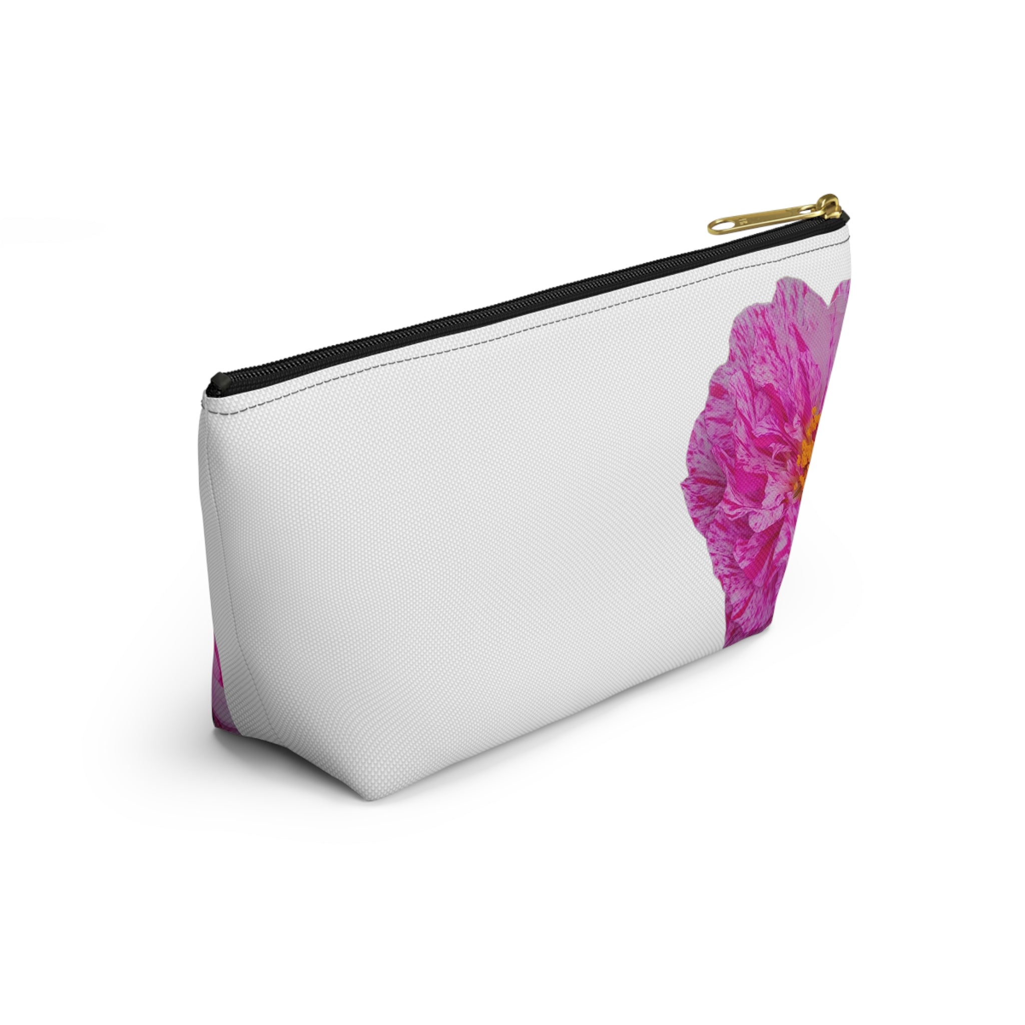 Pink Peony Accessory Pouch — Floral T‑Bottom Makeup Bag