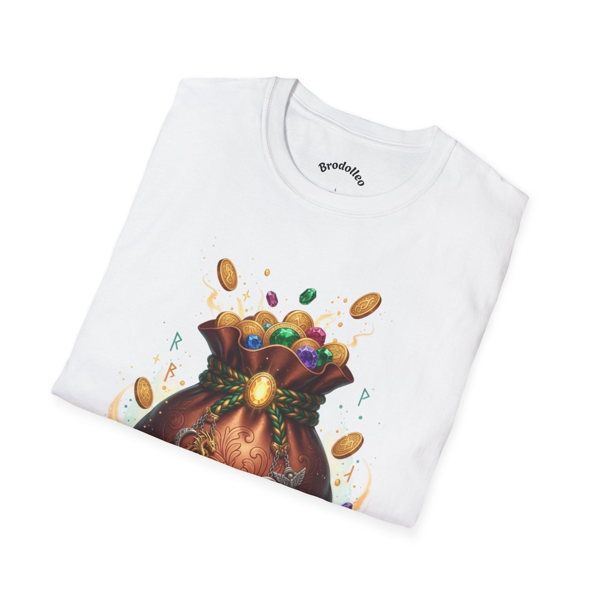 Treasure Pouch T-Shirt — Gold Coins & Gems Fantasy Graphic Tee