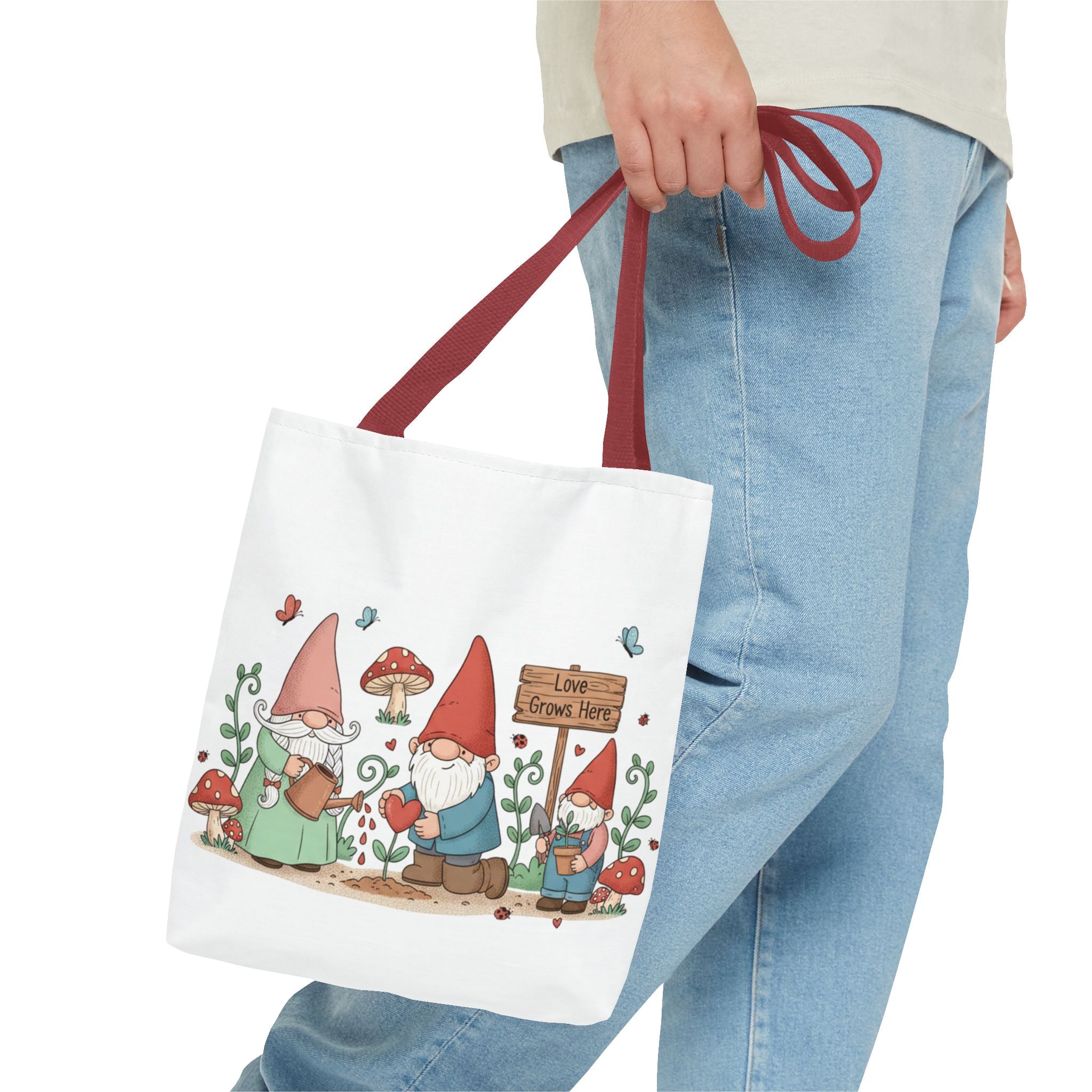 Gnome Garden Tote Bag — Cute Gardening Gnomes "Love Grows Here" Canvas Tote