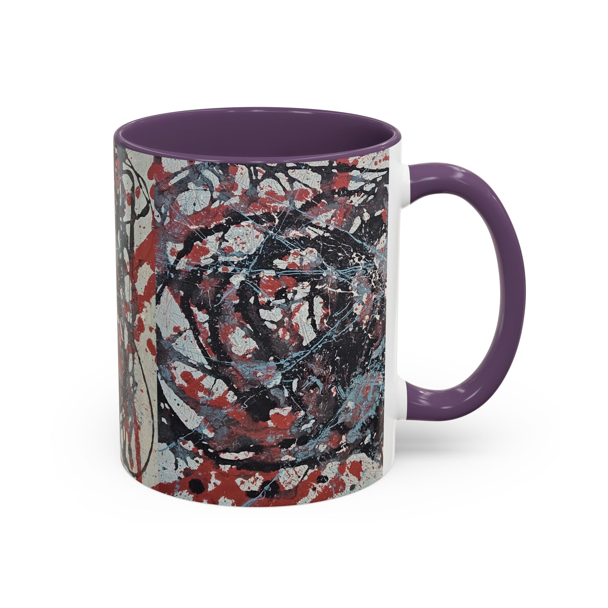 Abstract Splatter Accent Coffee Mug — Red, Black & White Artistic Design (11/15oz)