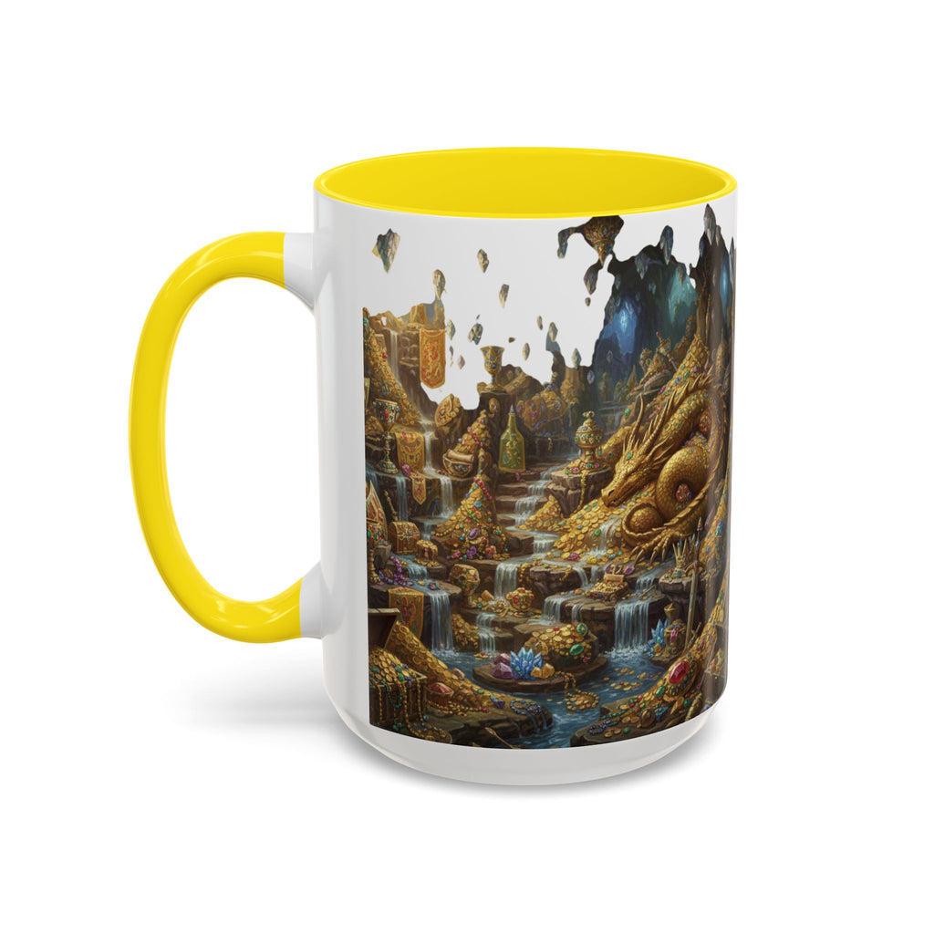Dragon Hoard Accent Coffee Mug — Fantasy Treasure Landscape (11/15 oz)